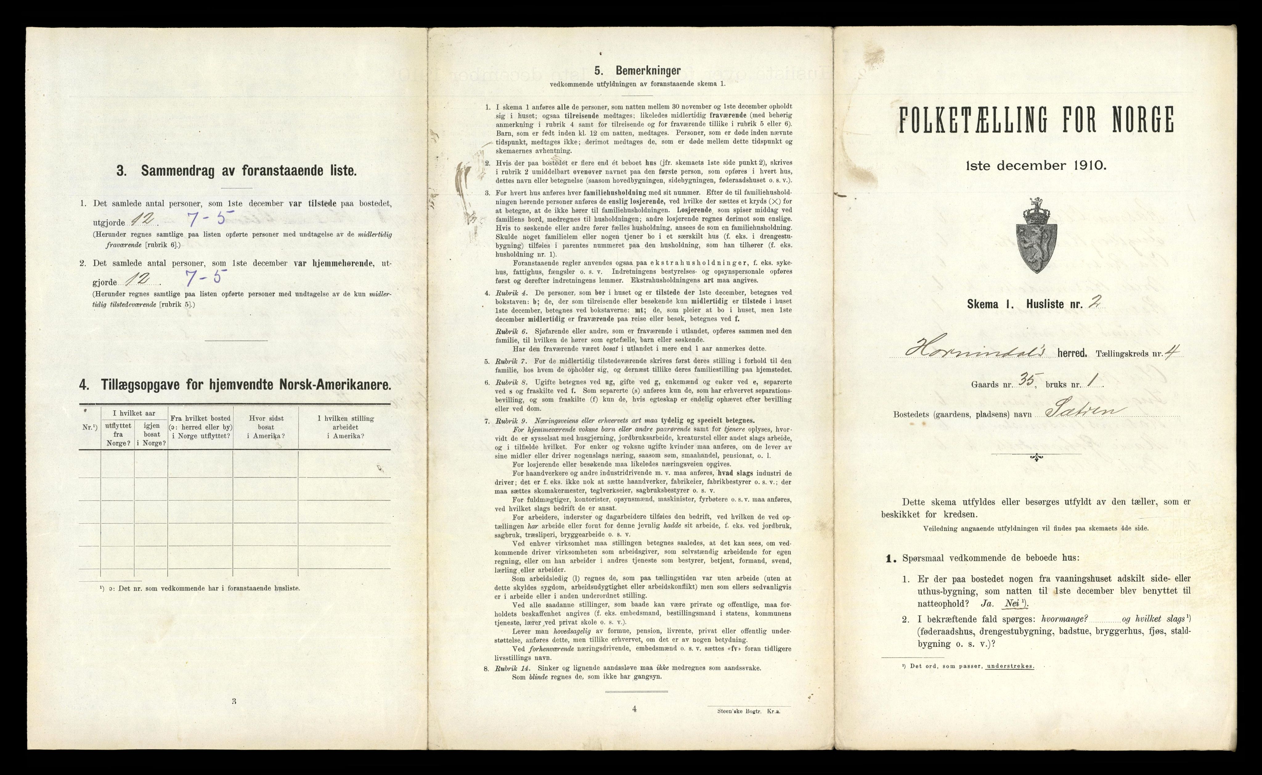 RA, 1910 census for Hornindal, 1910, p. 216