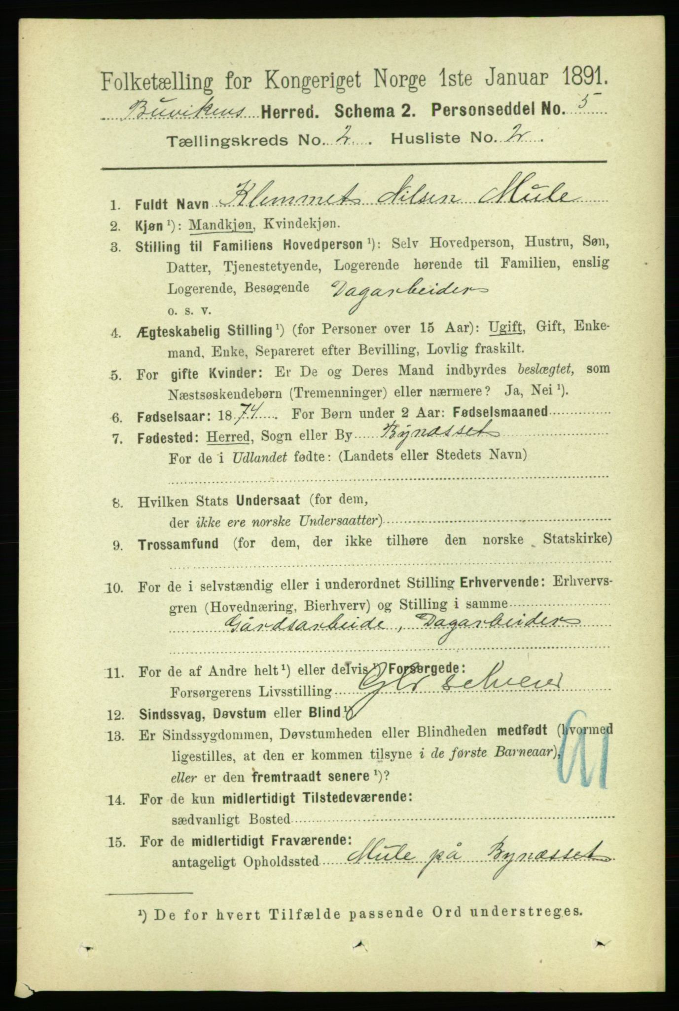 RA, 1891 census for 1656 Buvik, 1891, p. 620