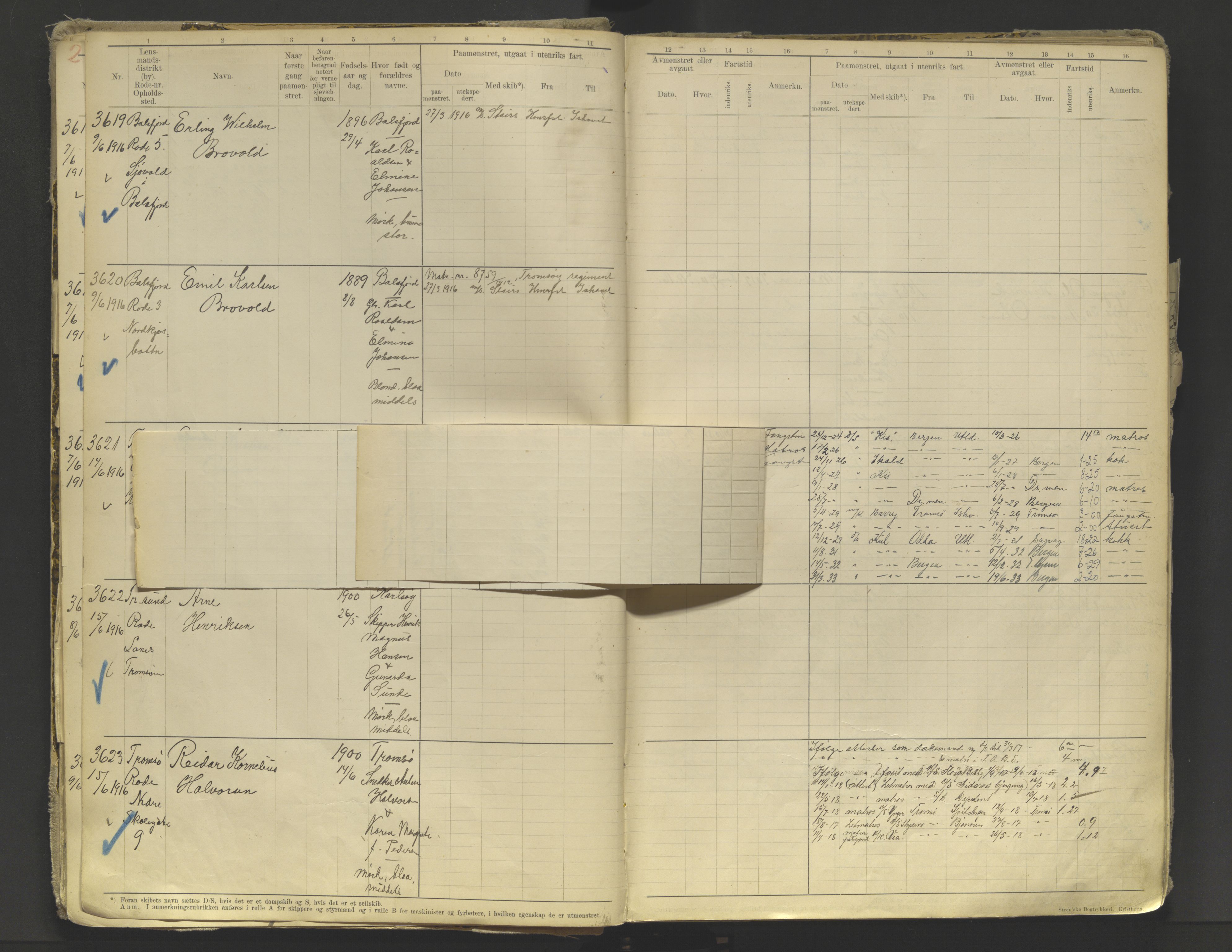 Tromsø sjømannskontor/innrullerings-/mønstringsdistrikt, AV/SATØ-S-0243/F/Fb/L0010: Annotasjonsrulle. Defekt: løs innbinding. Nr. 3519-4972, 1916-1920