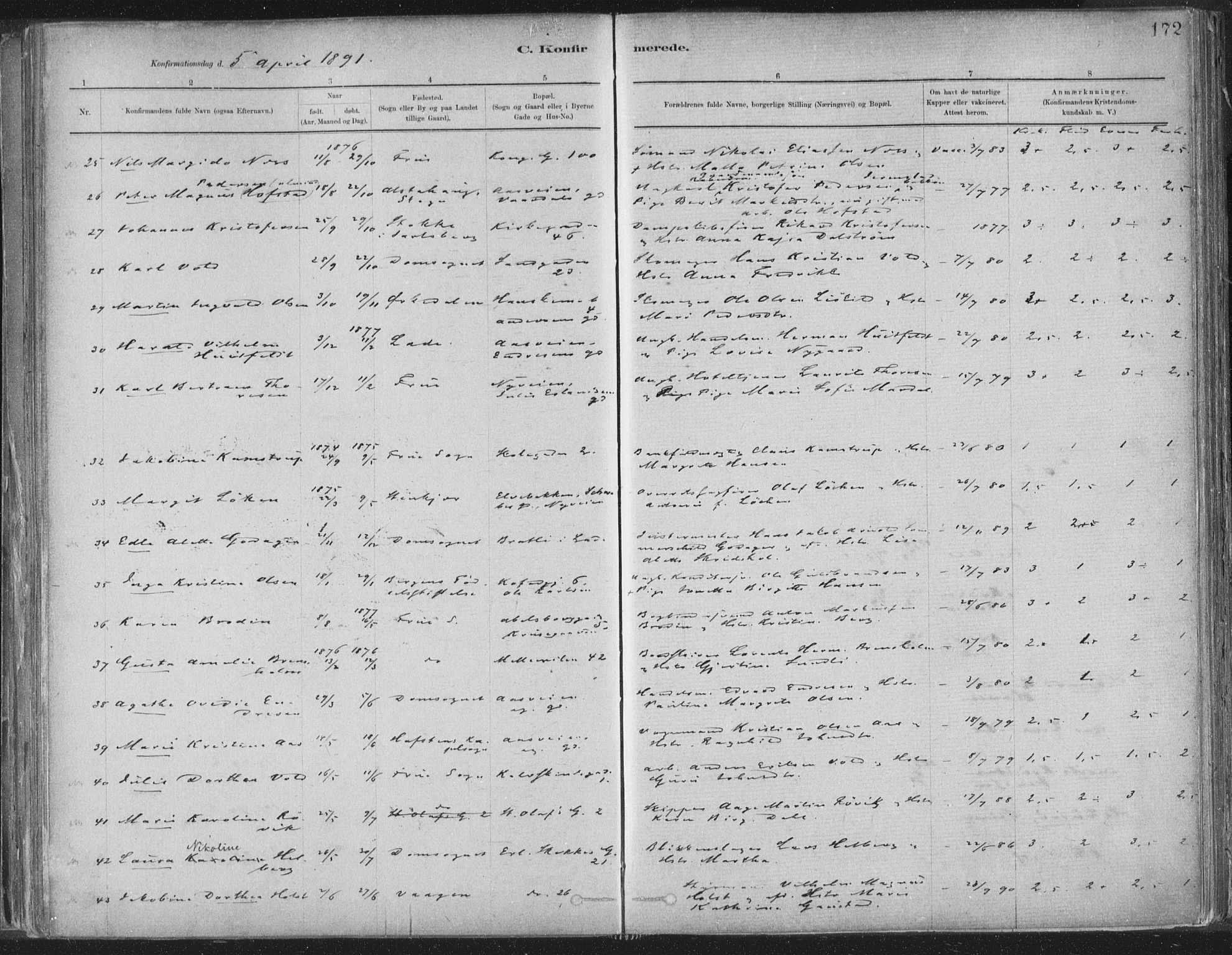 Ministerialprotokoller, klokkerbøker og fødselsregistre - Sør-Trøndelag, AV/SAT-A-1456/603/L0162: Parish register (official) no. 603A01, 1879-1895, p. 172