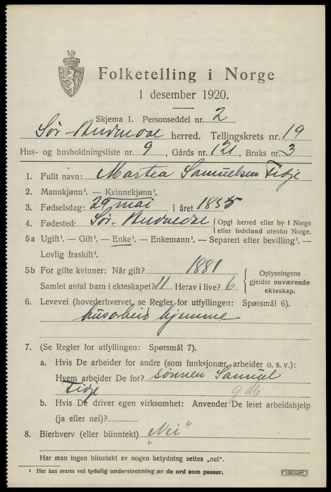 SAK, 1920 census for Sør-Audnedal, 1920, p. 6665