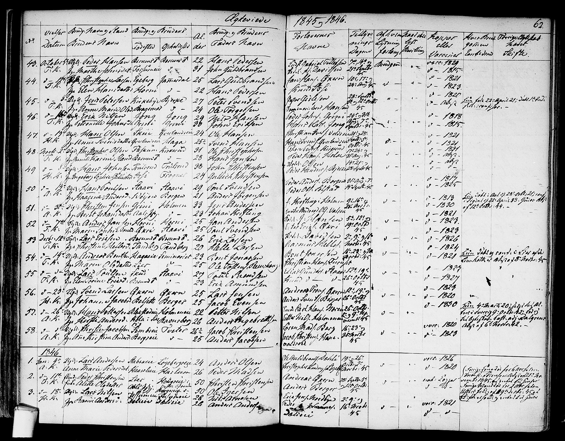 Asker prestekontor Kirkebøker, SAO/A-10256a/F/Fa/L0010: Parish register (official) no. I 10, 1825-1878, p. 62