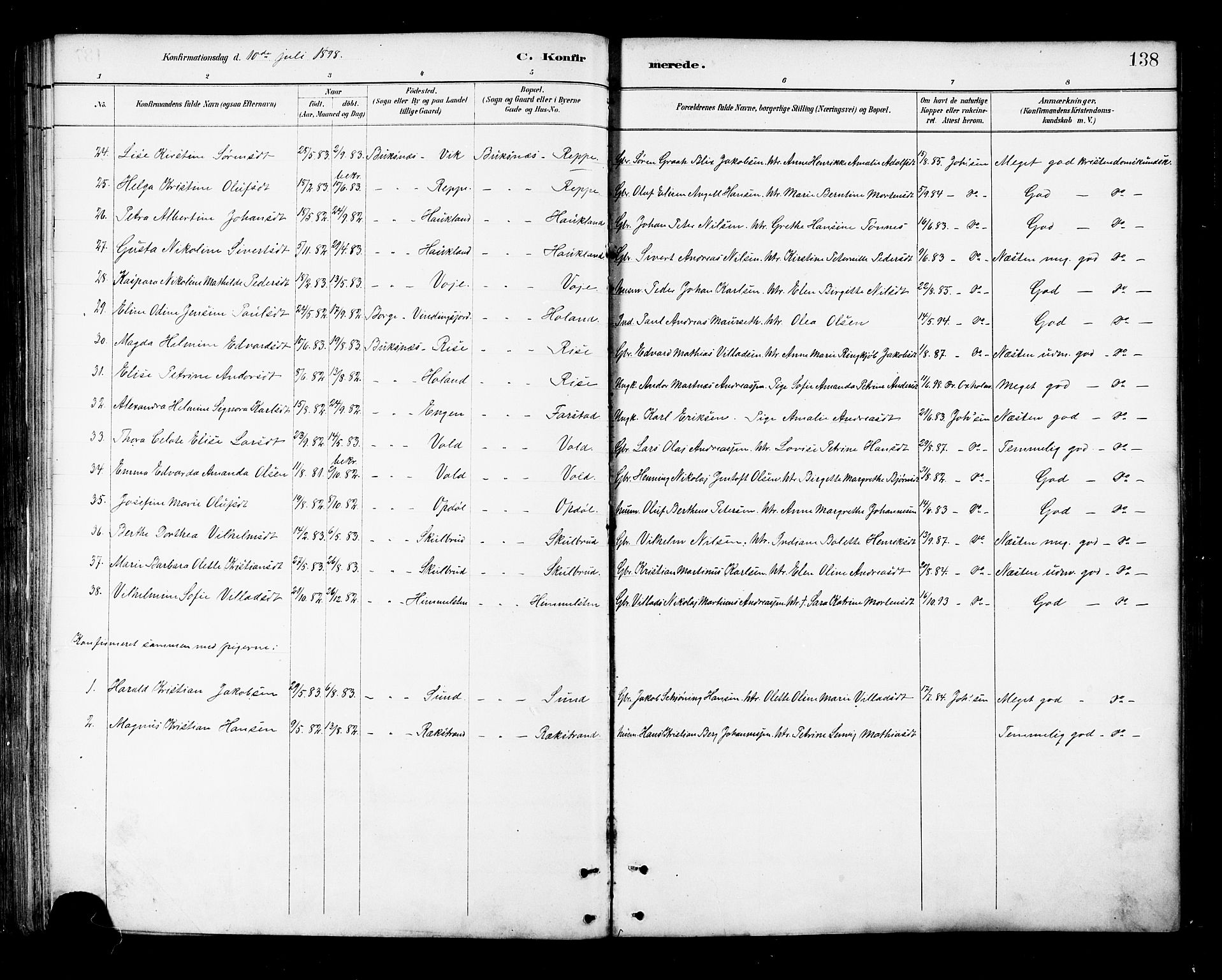 Ministerialprotokoller, klokkerbøker og fødselsregistre - Nordland, AV/SAT-A-1459/881/L1167: Parish register (copy) no. 881C04, 1886-1899, p. 138