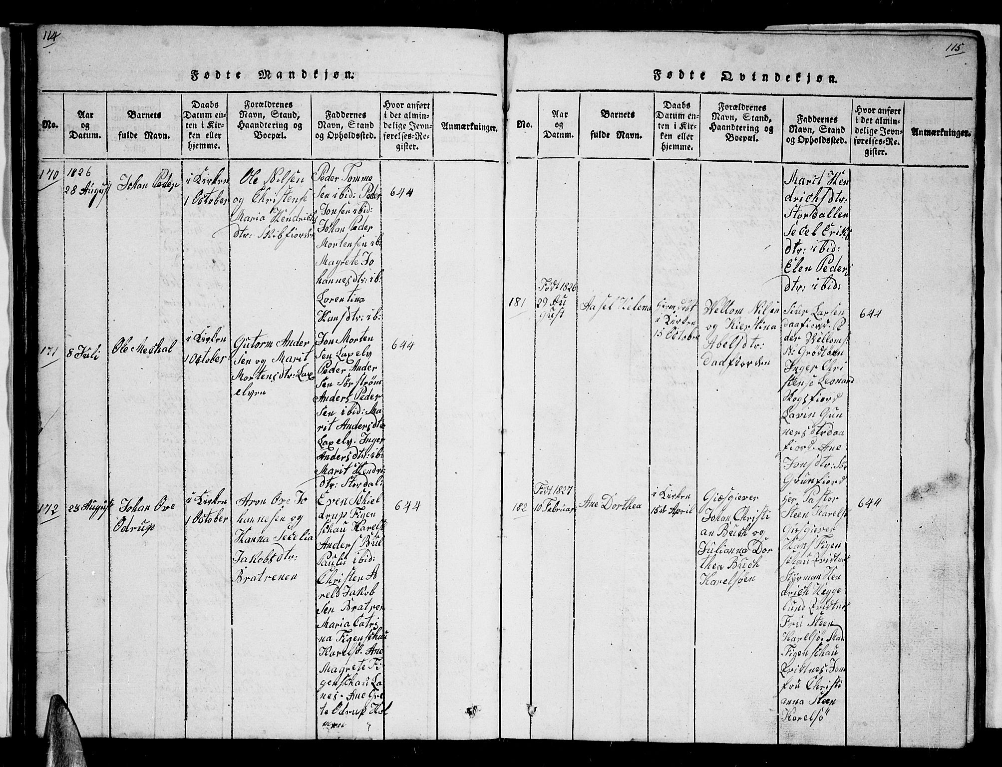 Karlsøy sokneprestembete, AV/SATØ-S-1299/H/Ha/Hab/L0001klokker: Parish register (copy) no. 1, 1821-1840, p. 114-115