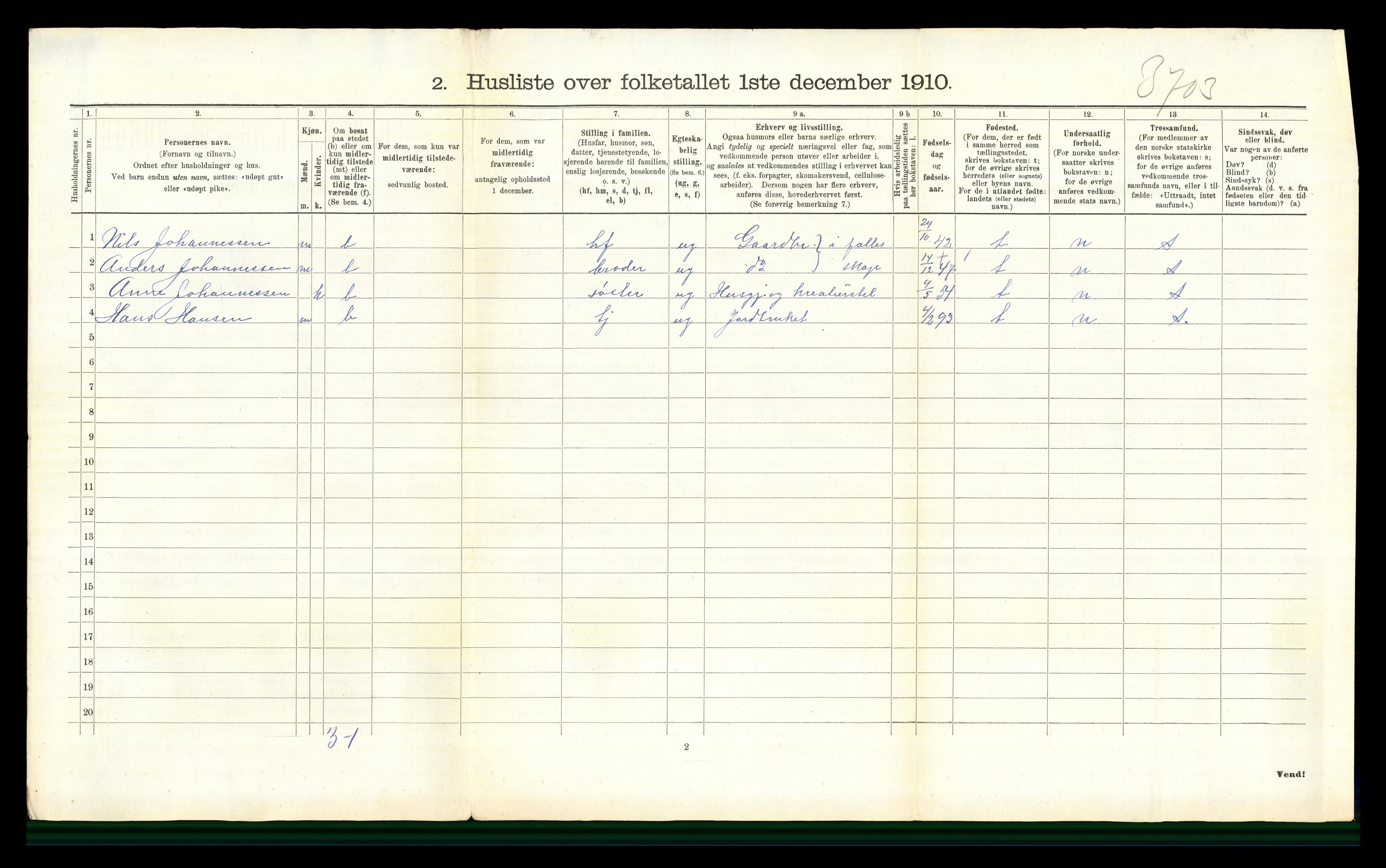 RA, 1910 census for Gran, 1910, p. 1072