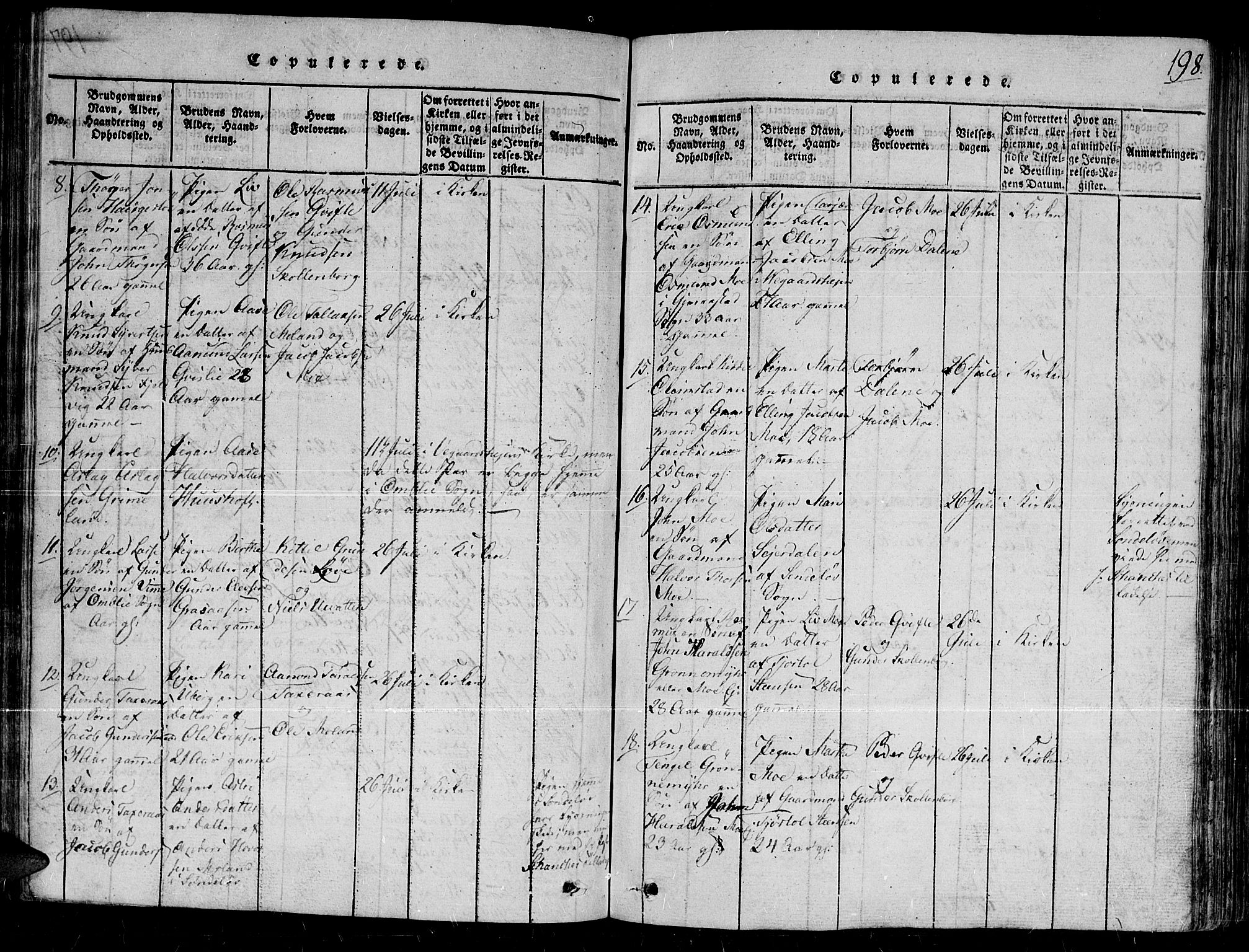 Gjerstad sokneprestkontor, SAK/1111-0014/F/Fb/Fbb/L0001: Parish register (copy) no. B 1, 1813-1863, p. 198