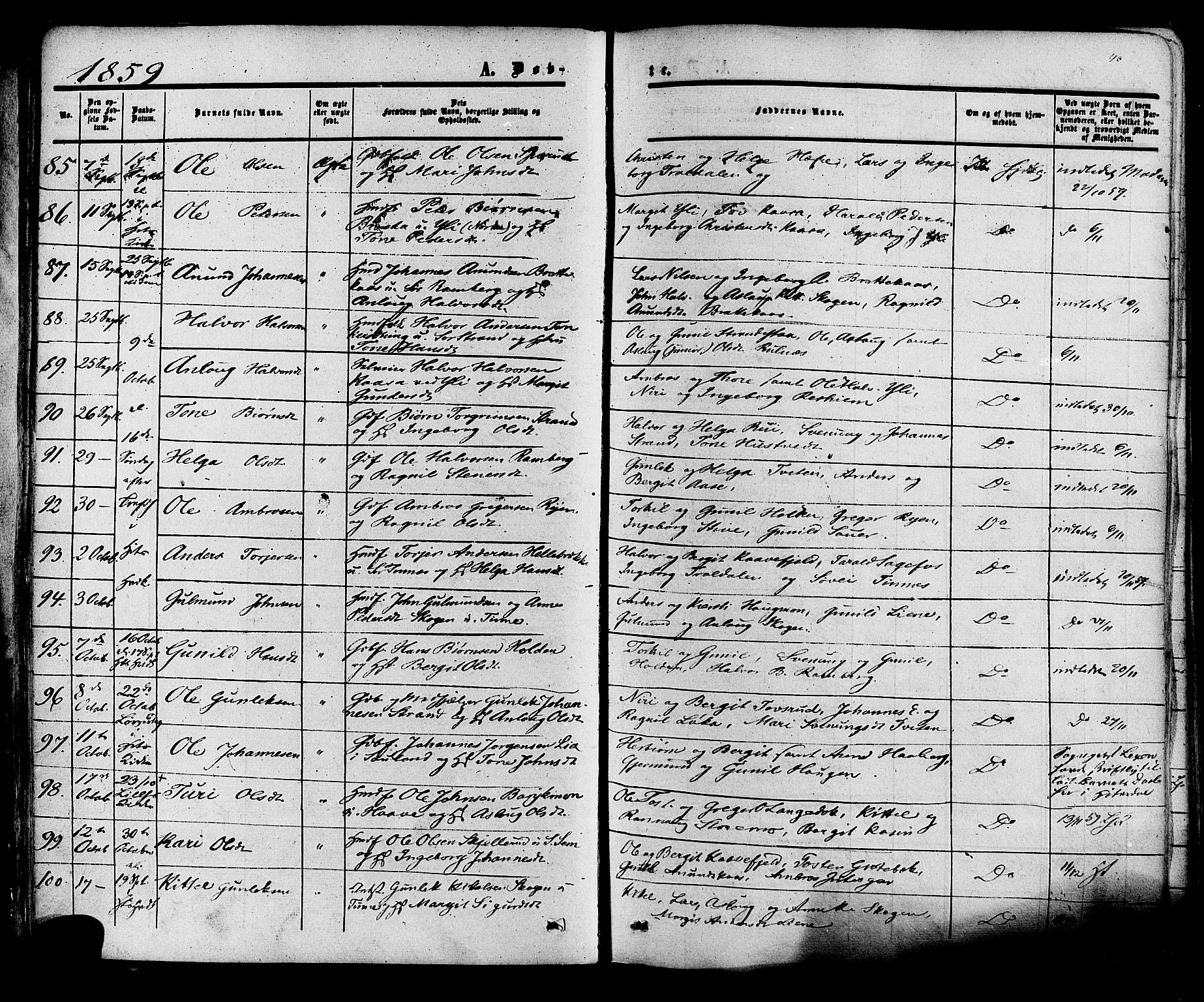 Heddal kirkebøker, SAKO/A-268/F/Fa/L0007: Parish register (official) no. I 7, 1855-1877, p. 40