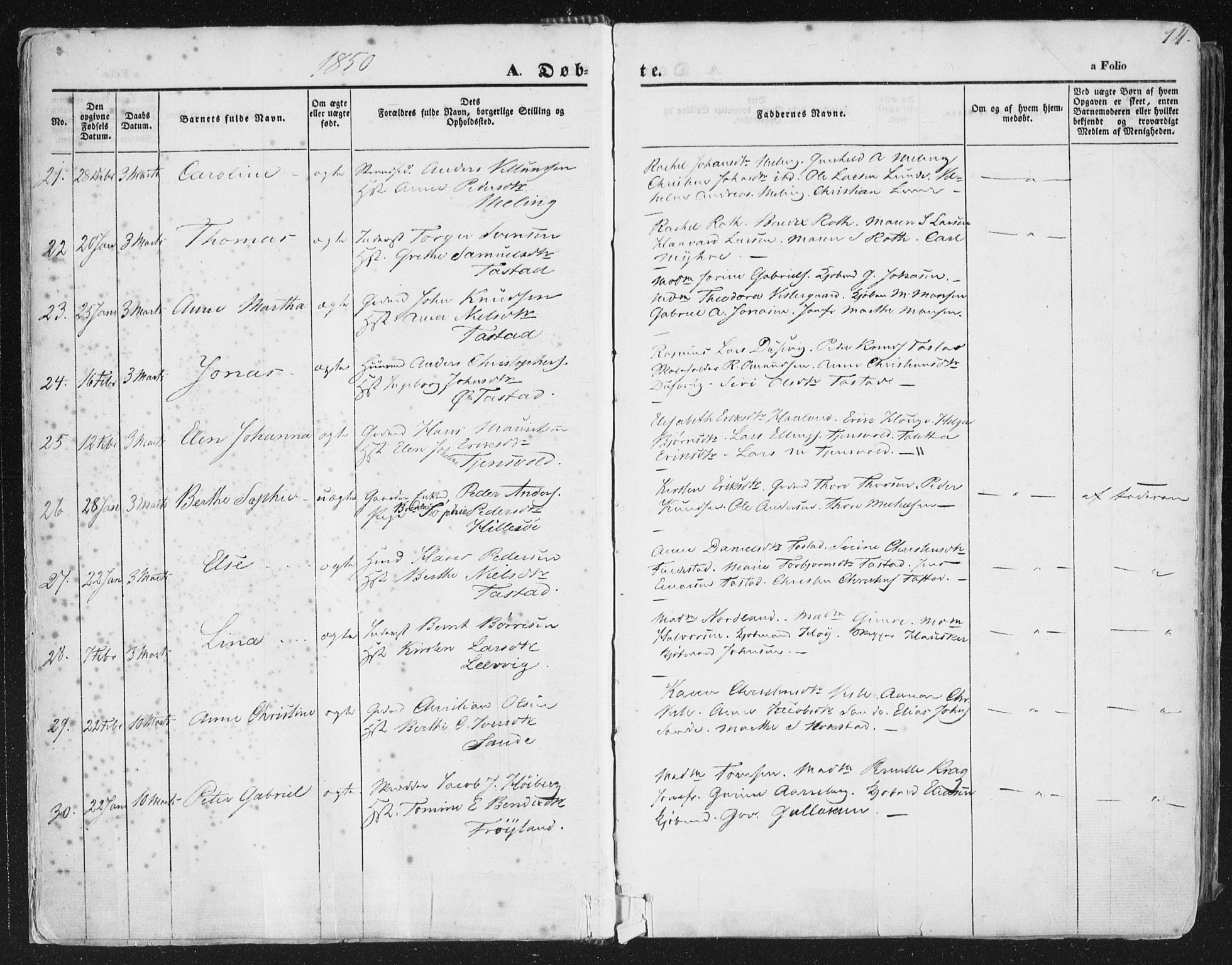 Hetland sokneprestkontor, AV/SAST-A-101826/30/30BA/L0002: Parish register (official) no. A 2, 1849-1869, p. 14