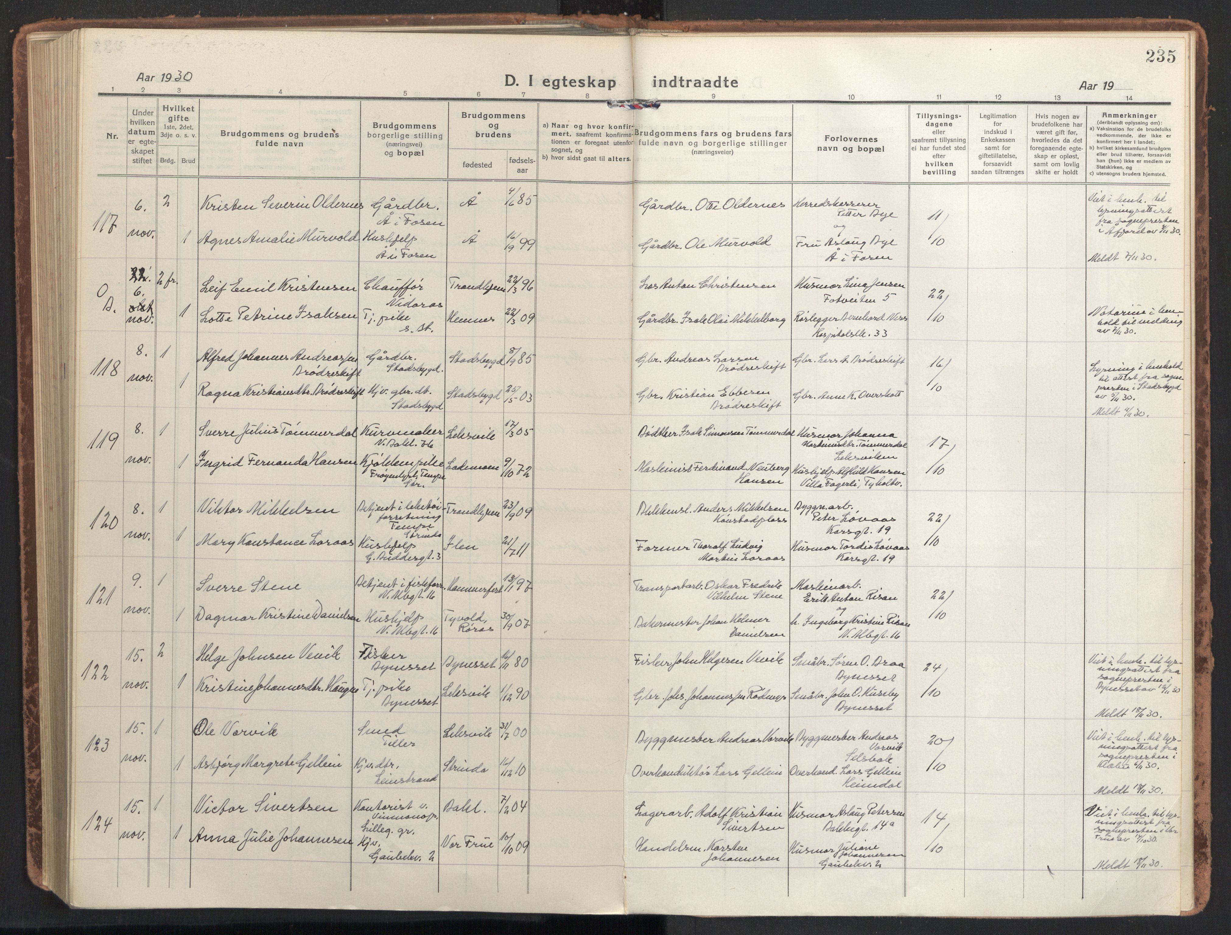Ministerialprotokoller, klokkerbøker og fødselsregistre - Sør-Trøndelag, SAT/A-1456/604/L0206: Parish register (official) no. 604A26, 1917-1931, p. 235