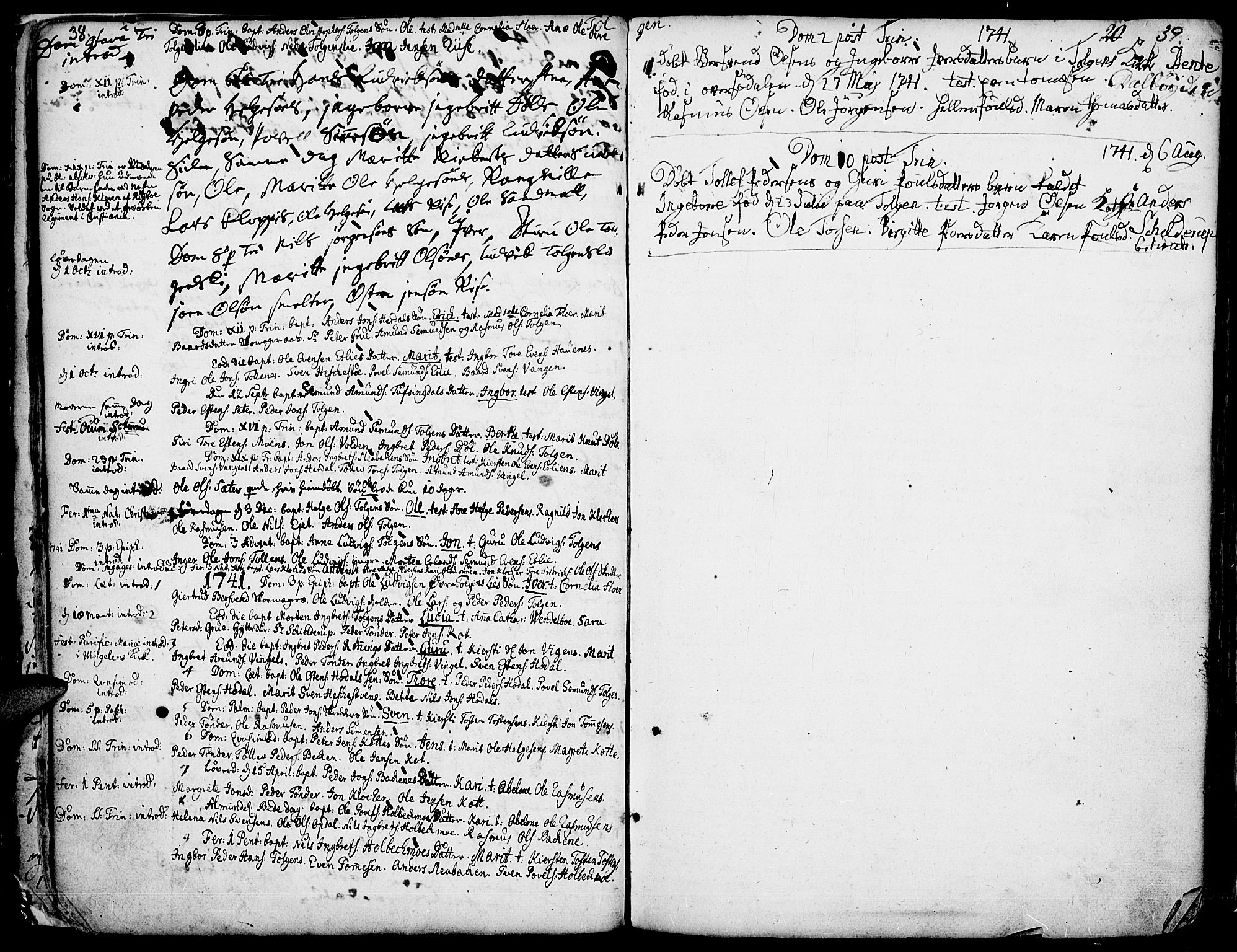 Tolga prestekontor, SAH/PREST-062/K/L0001: Parish register (official) no. 1, 1733-1767, p. 38-39