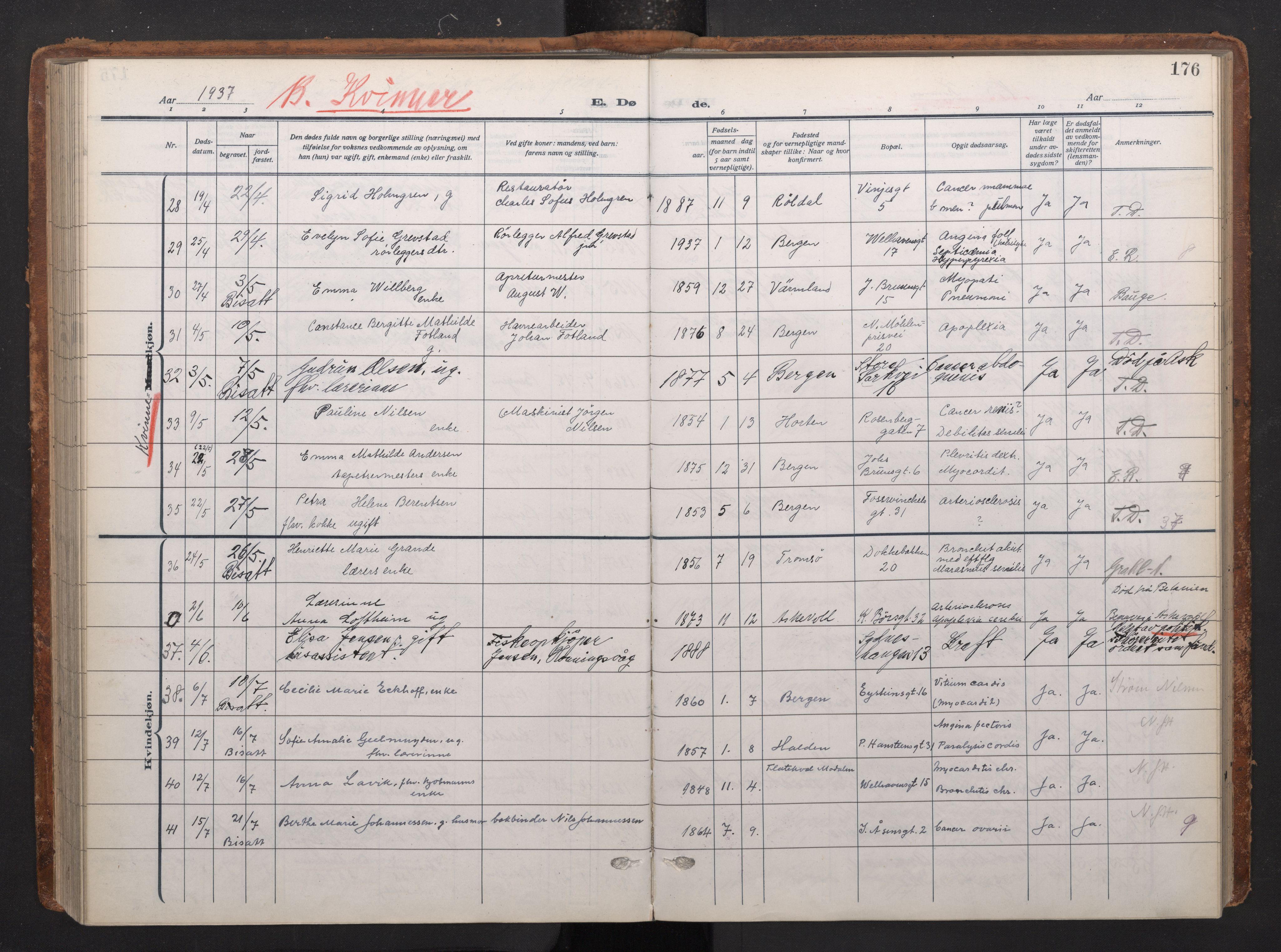 Johanneskirken sokneprestembete, SAB/A-76001/H/Haa/L0020: Parish register (official) no. E 2, 1916-1951, p. 176