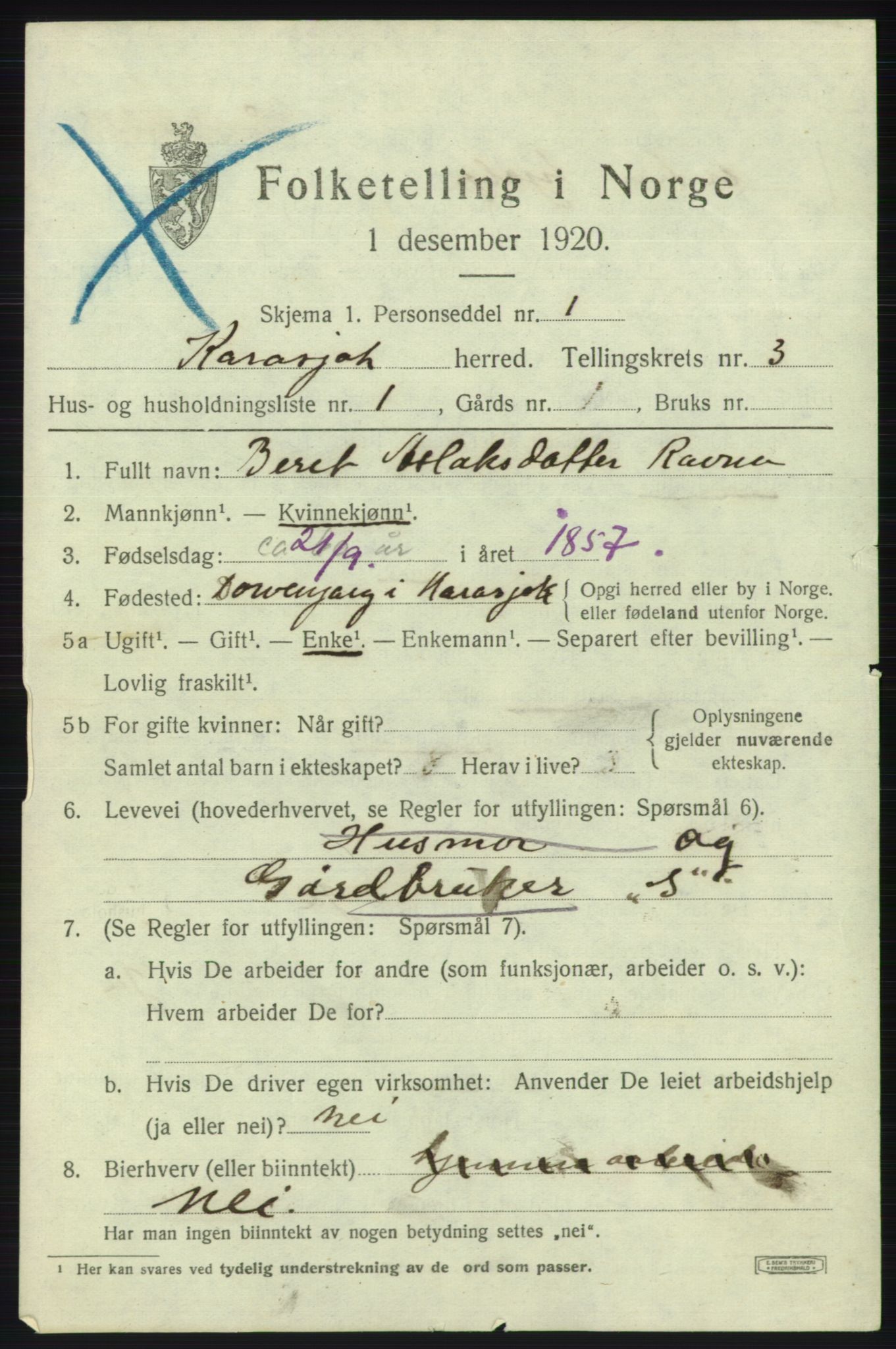 SATØ, 1920 census for Karasjok, 1920, p. 1380