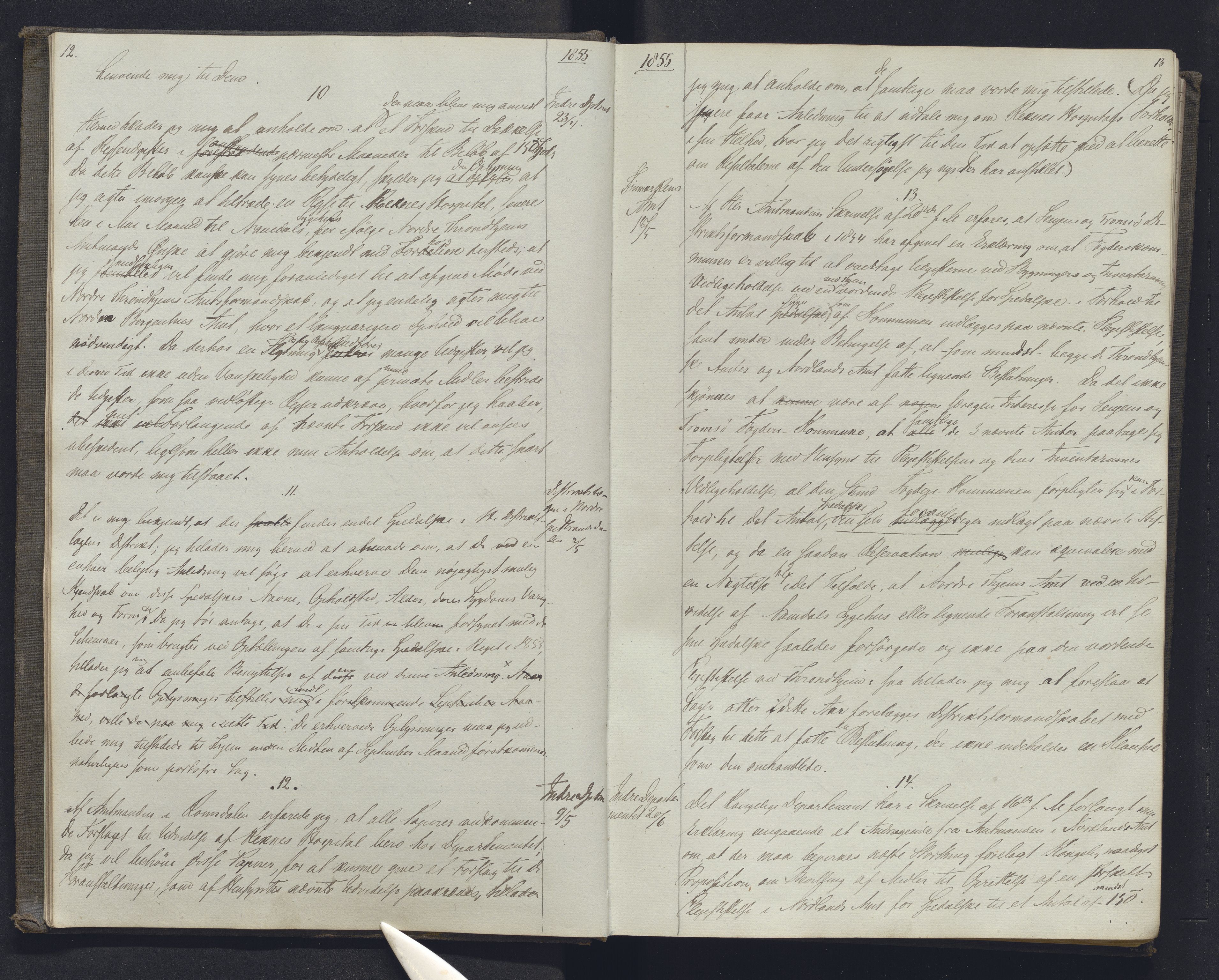 Lepraarkiver - Overlegen for den spedalske sykdom, AV/SAB-A-61001/B.b/L0001: Kopibok, 1854-1858, p. 12-13