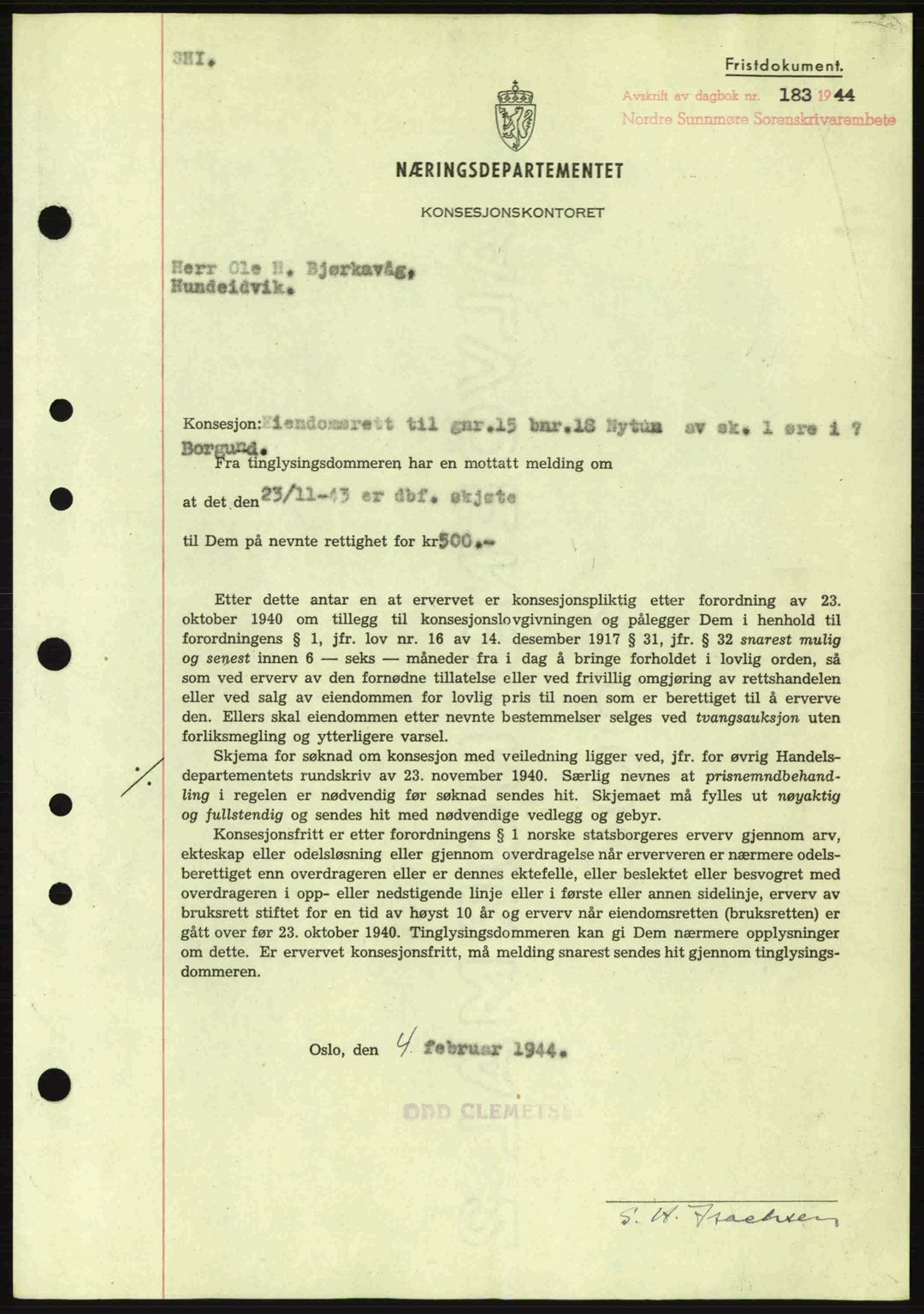 Nordre Sunnmøre sorenskriveri, SAT/A-0006/1/2/2C/2Ca: Mortgage book no. B6-14 a, 1942-1945, Diary no: : 183/1944