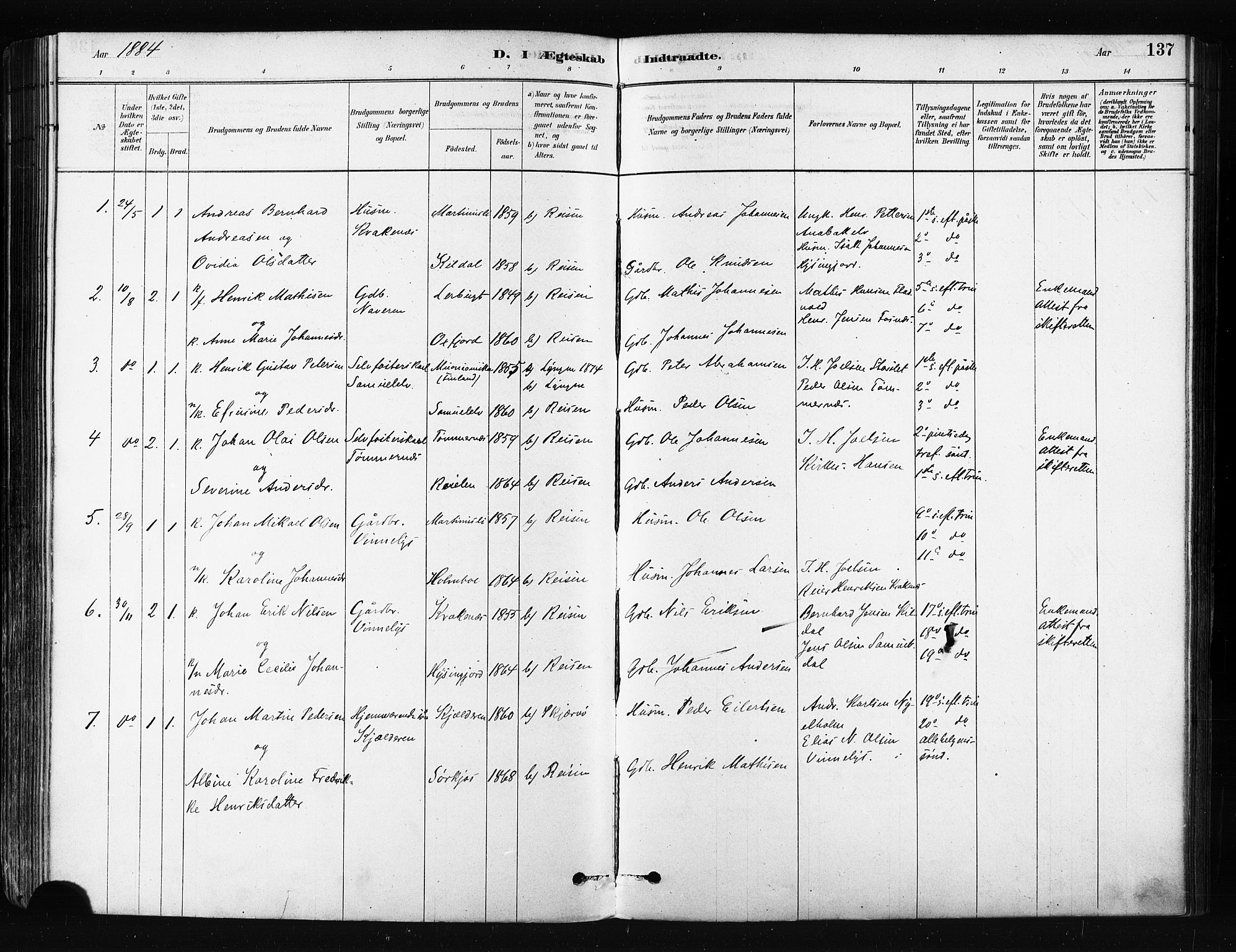 Skjervøy sokneprestkontor, SATØ/S-1300/H/Ha/Haa/L0014kirke: Parish register (official) no. 14, 1878-1894, p. 137