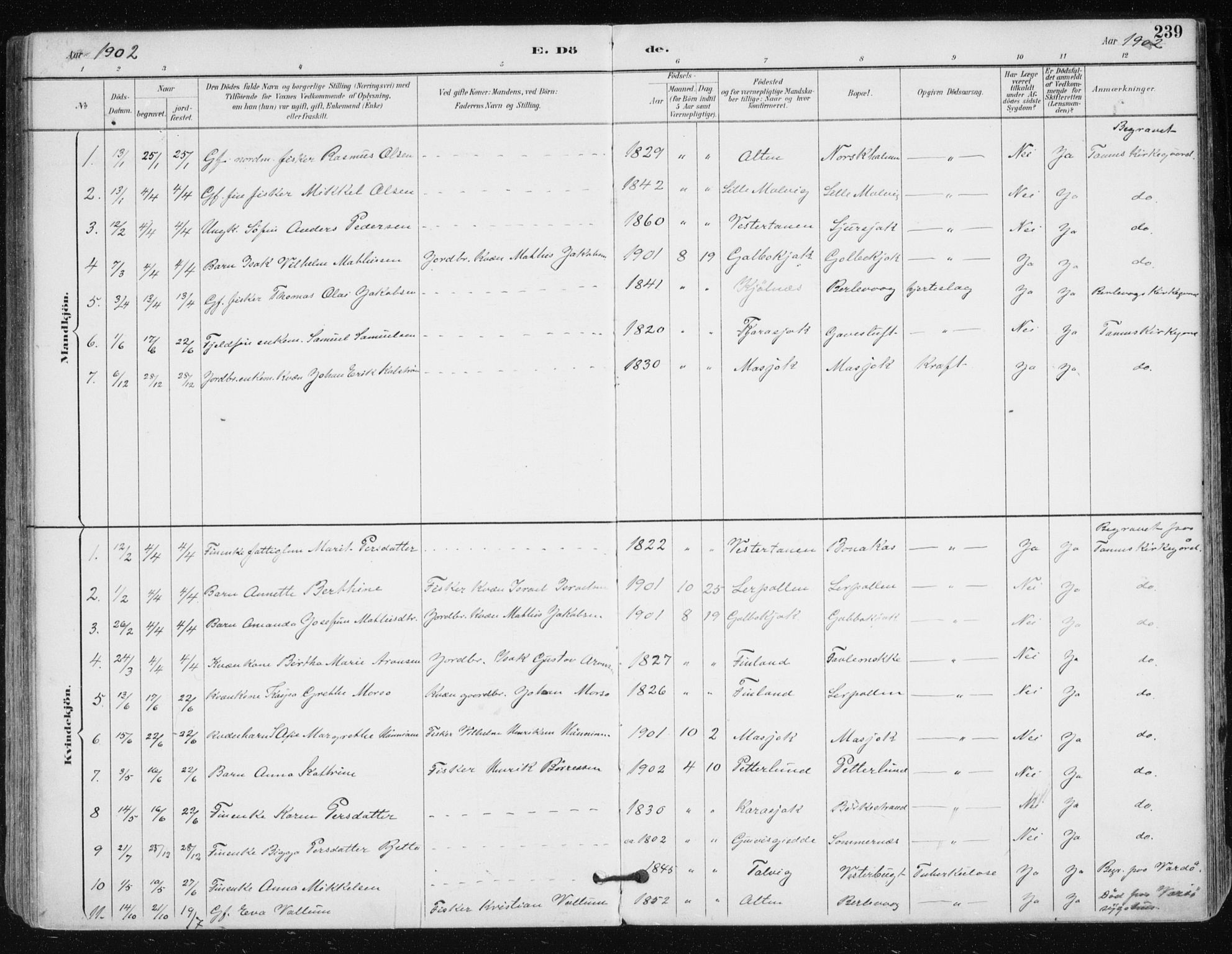 Tana sokneprestkontor, AV/SATØ-S-1334/H/Ha/L0005kirke: Parish register (official) no. 5, 1891-1903, p. 239