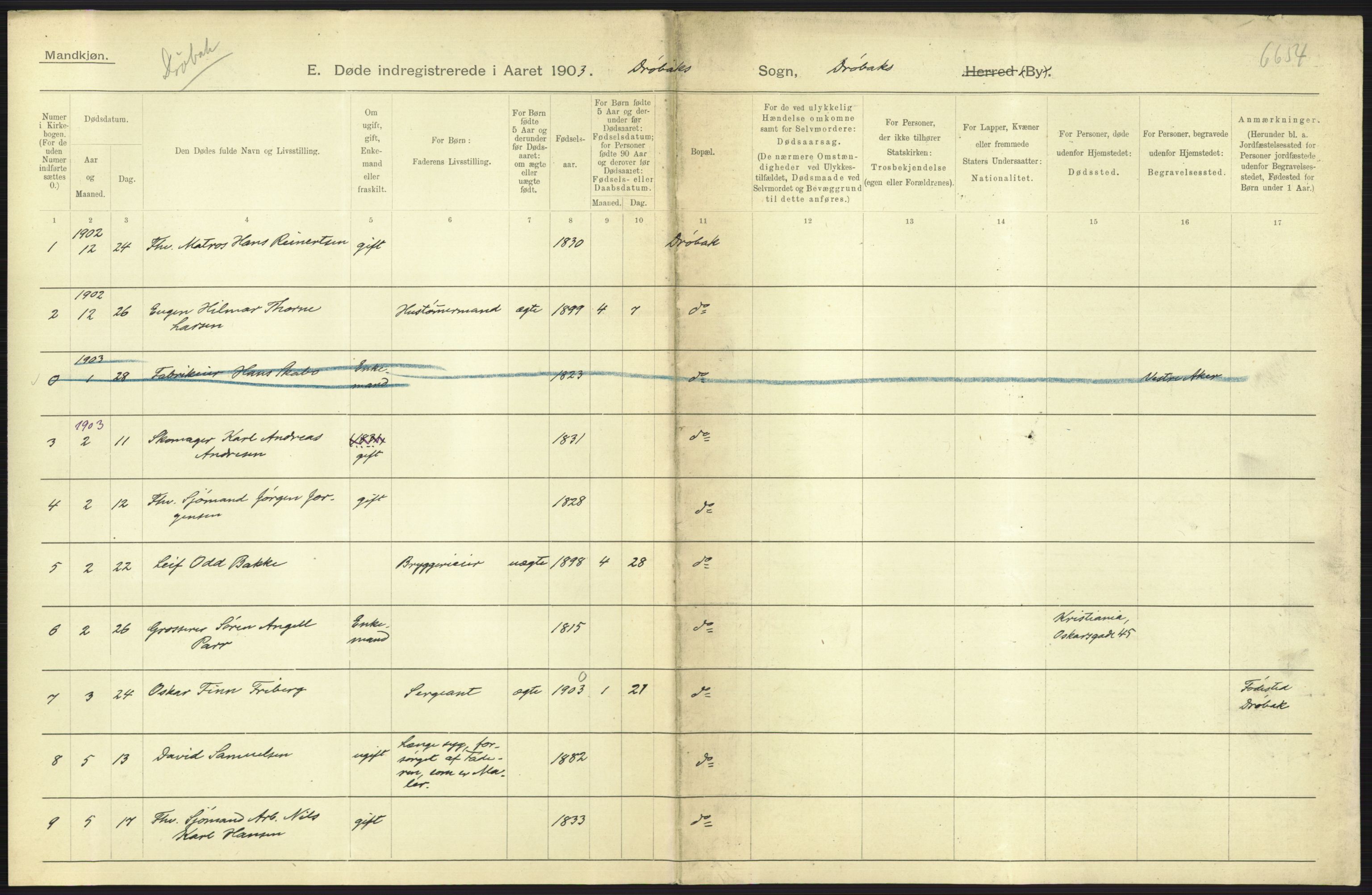 Statistisk sentralbyrå, Sosiodemografiske emner, Befolkning, RA/S-2228/D/Df/Dfa/Dfaa/L0002: Akershus amt: Fødte, gifte, døde, 1903, p. 785