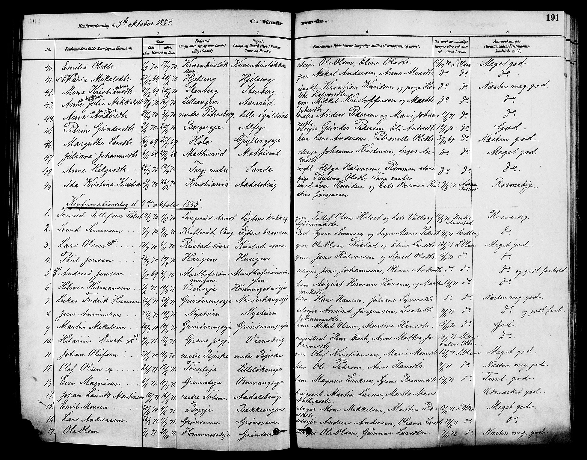 Løten prestekontor, SAH/PREST-022/K/Ka/L0009: Parish register (official) no. 9, 1878-1891, p. 191