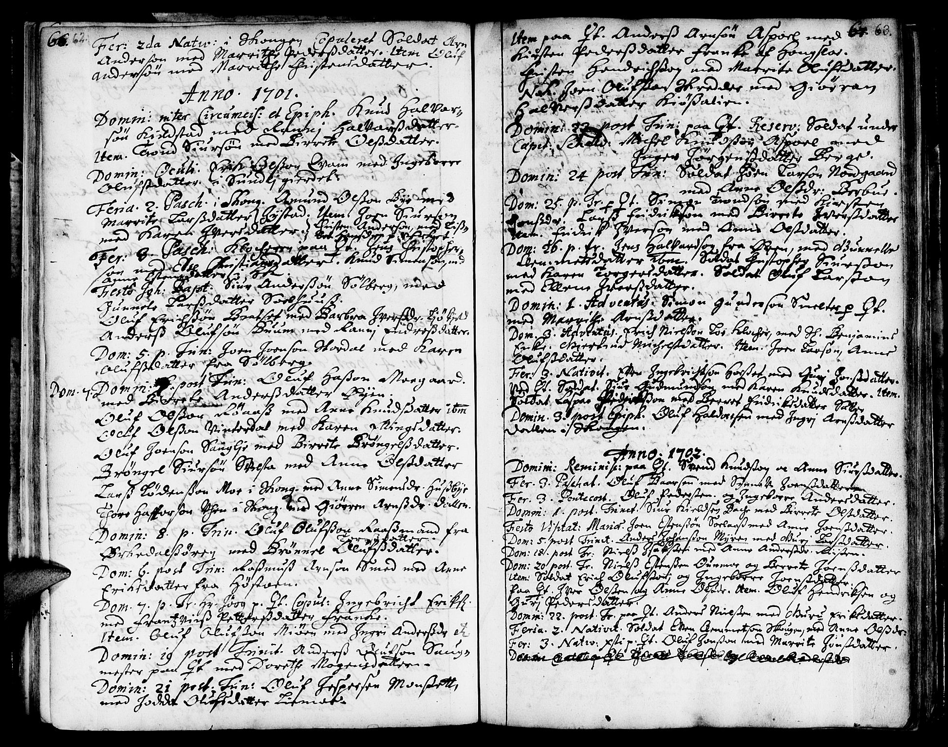 Ministerialprotokoller, klokkerbøker og fødselsregistre - Sør-Trøndelag, SAT/A-1456/668/L0801: Parish register (official) no. 668A01, 1695-1716, p. 62-63