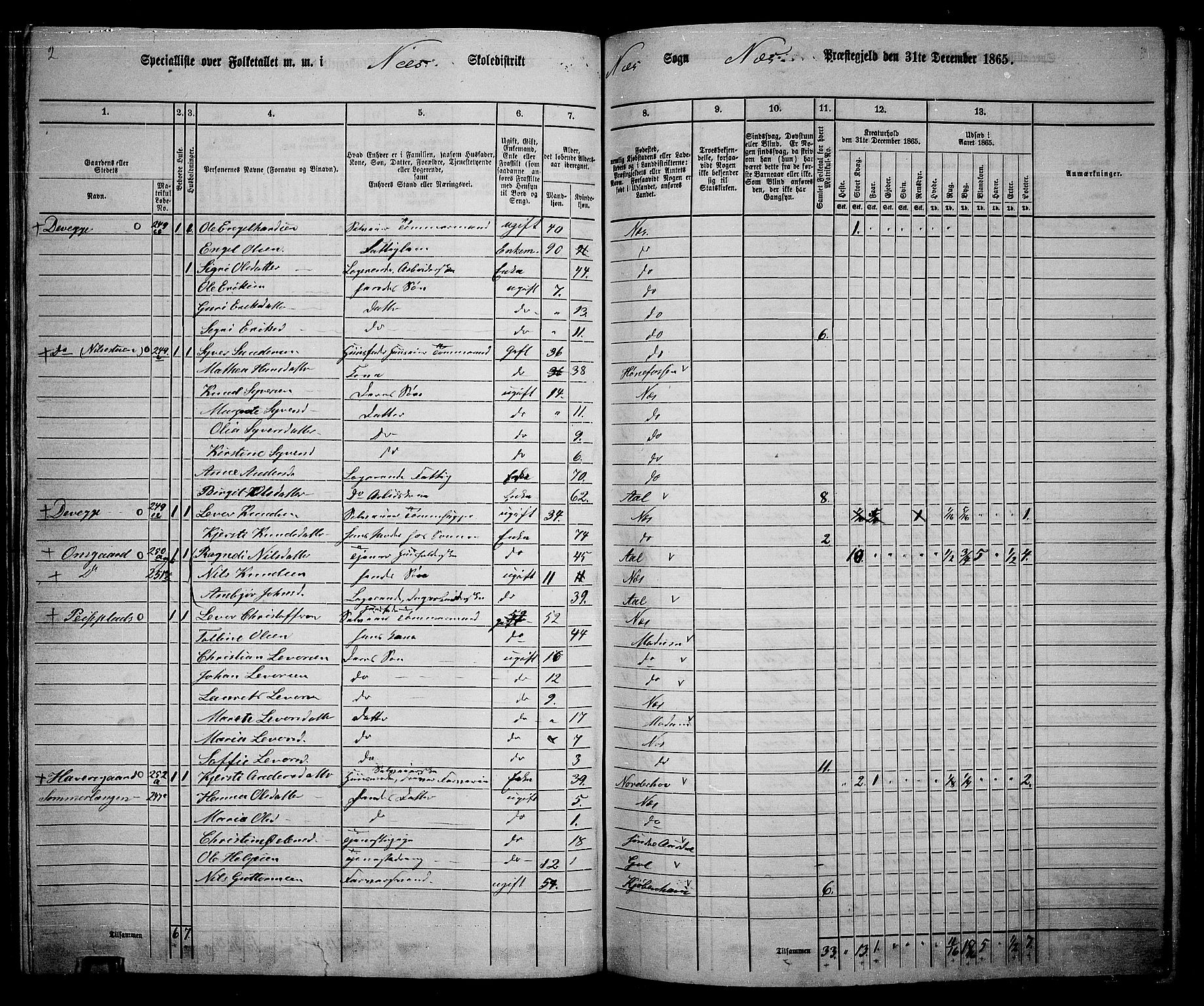 RA, 1865 census for Nes, 1865, p. 150