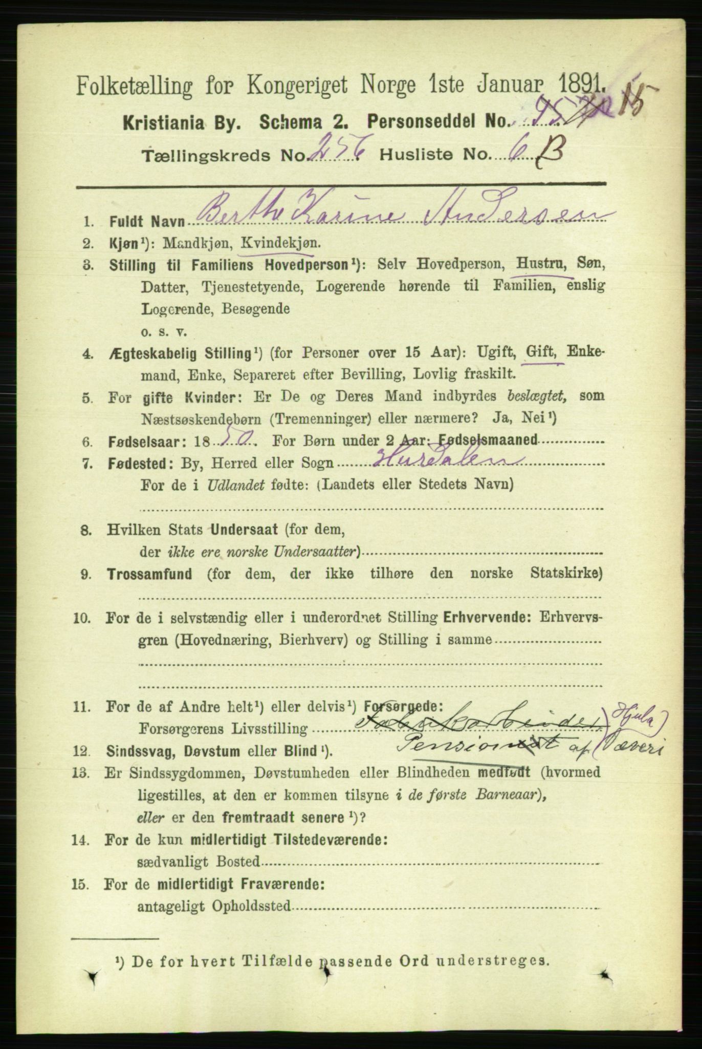 RA, 1891 census for 0301 Kristiania, 1891, p. 156063