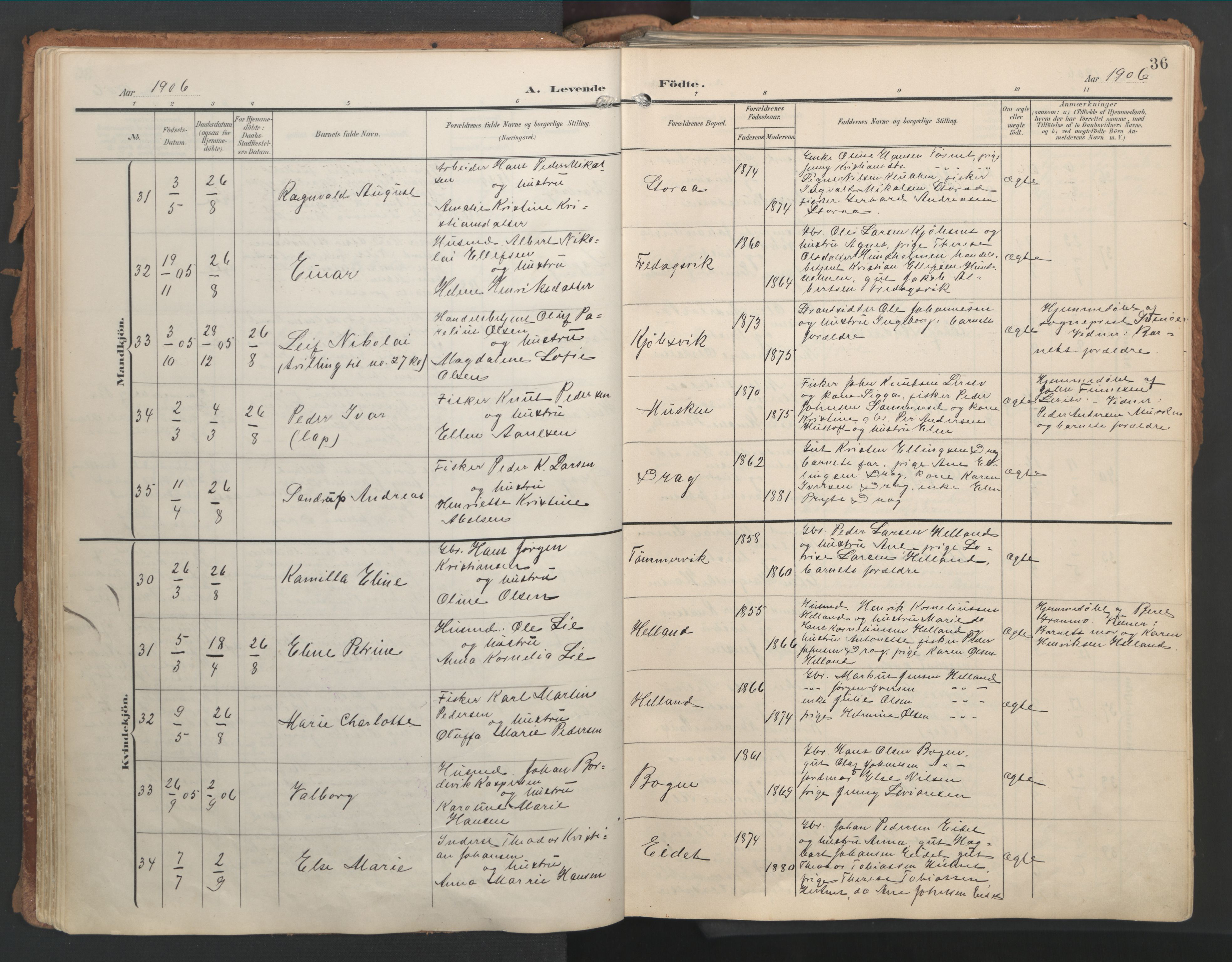 Ministerialprotokoller, klokkerbøker og fødselsregistre - Nordland, AV/SAT-A-1459/861/L0871: Parish register (official) no. 861A06, 1903-1916, p. 36