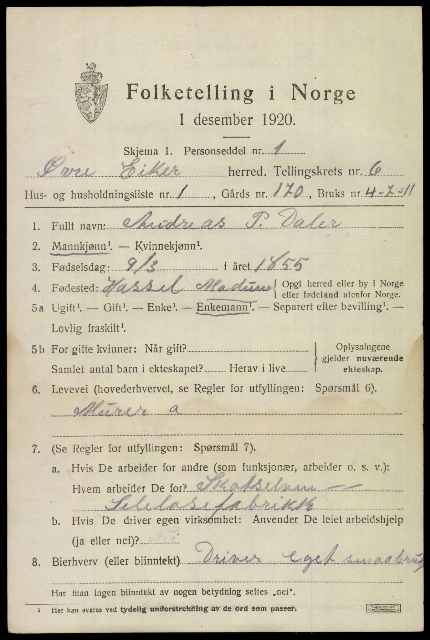 SAKO, 1920 census for Øvre Eiker, 1920, p. 12778