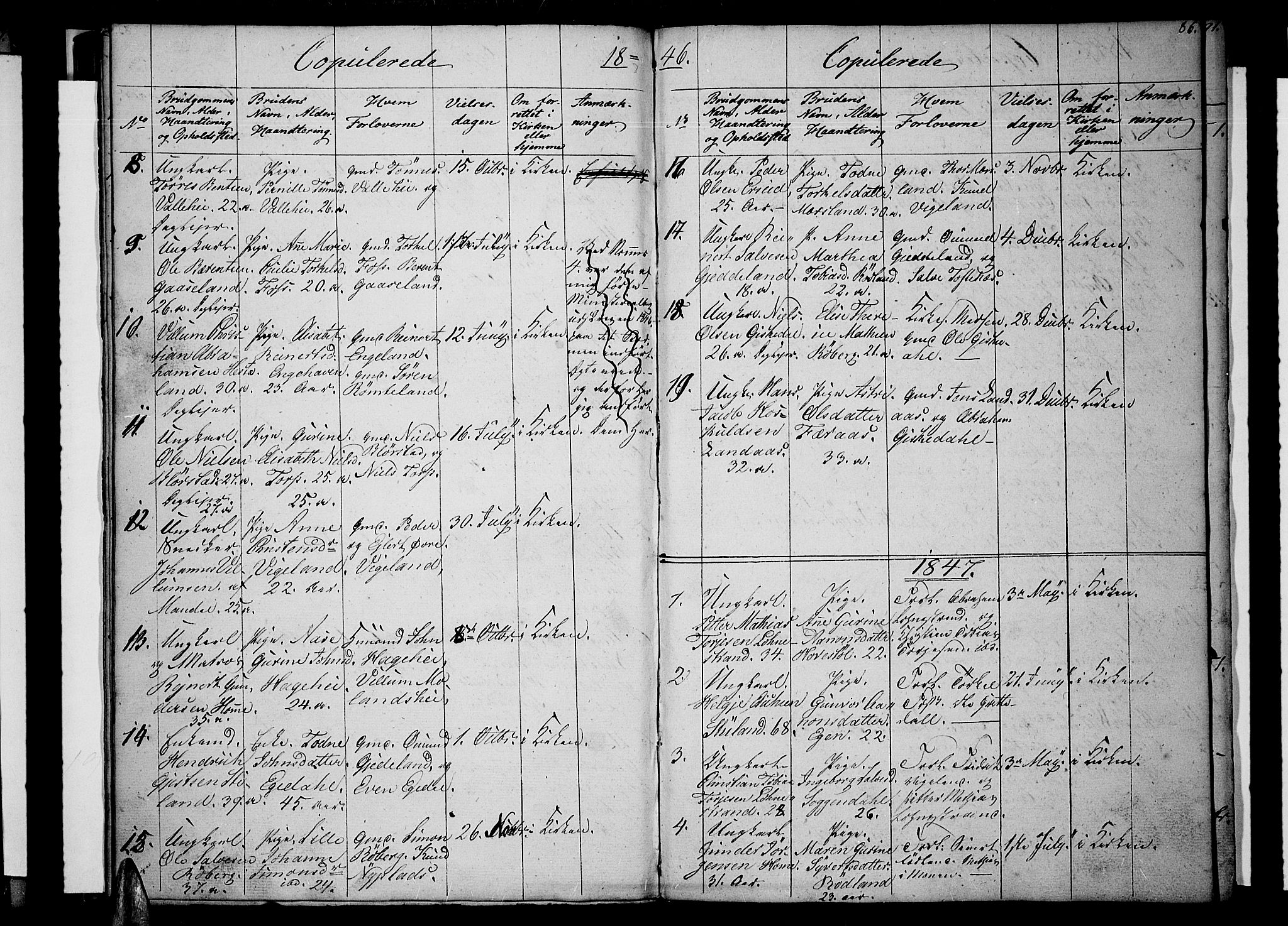 Sør-Audnedal sokneprestkontor, SAK/1111-0039/F/Fb/Fbb/L0002: Parish register (copy) no. B 2, 1846-1865, p. 86