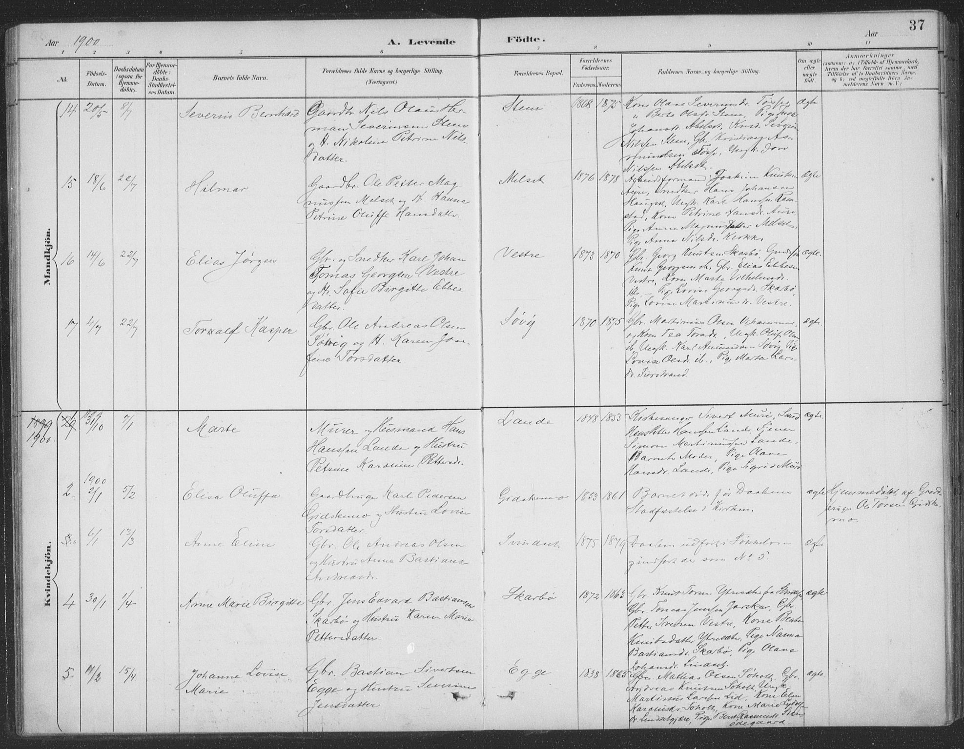 Ministerialprotokoller, klokkerbøker og fødselsregistre - Møre og Romsdal, AV/SAT-A-1454/522/L0316: Parish register (official) no. 522A11, 1890-1911, p. 37