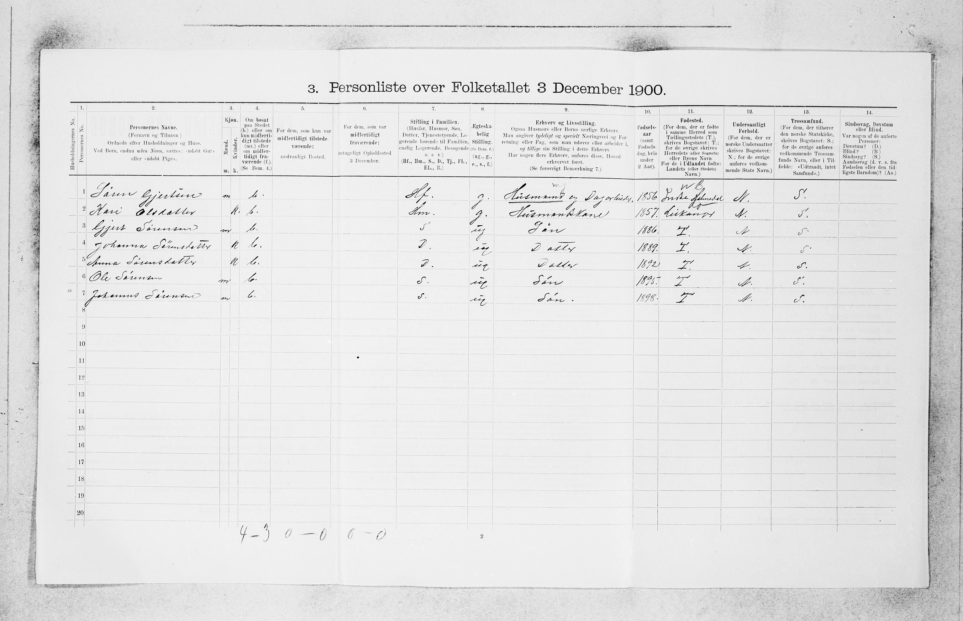 SAB, 1900 census for Balestrand, 1900, p. 264