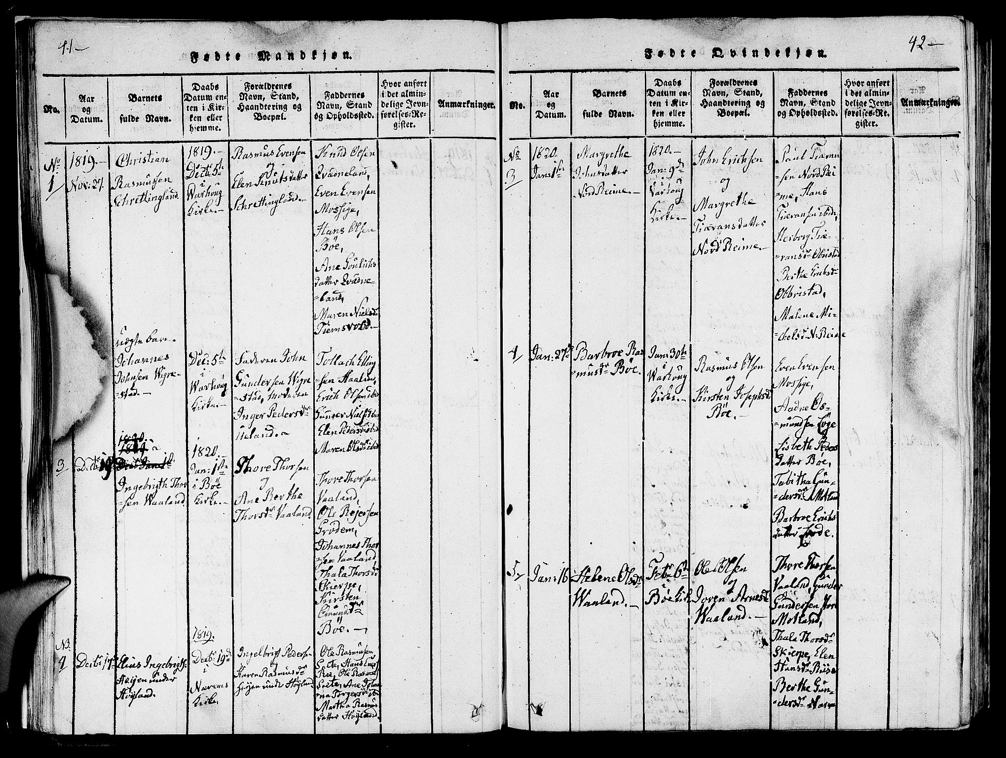 Hå sokneprestkontor, SAST/A-101801/001/30BA/L0003: Parish register (official) no. A 3, 1815-1825, p. 41-42