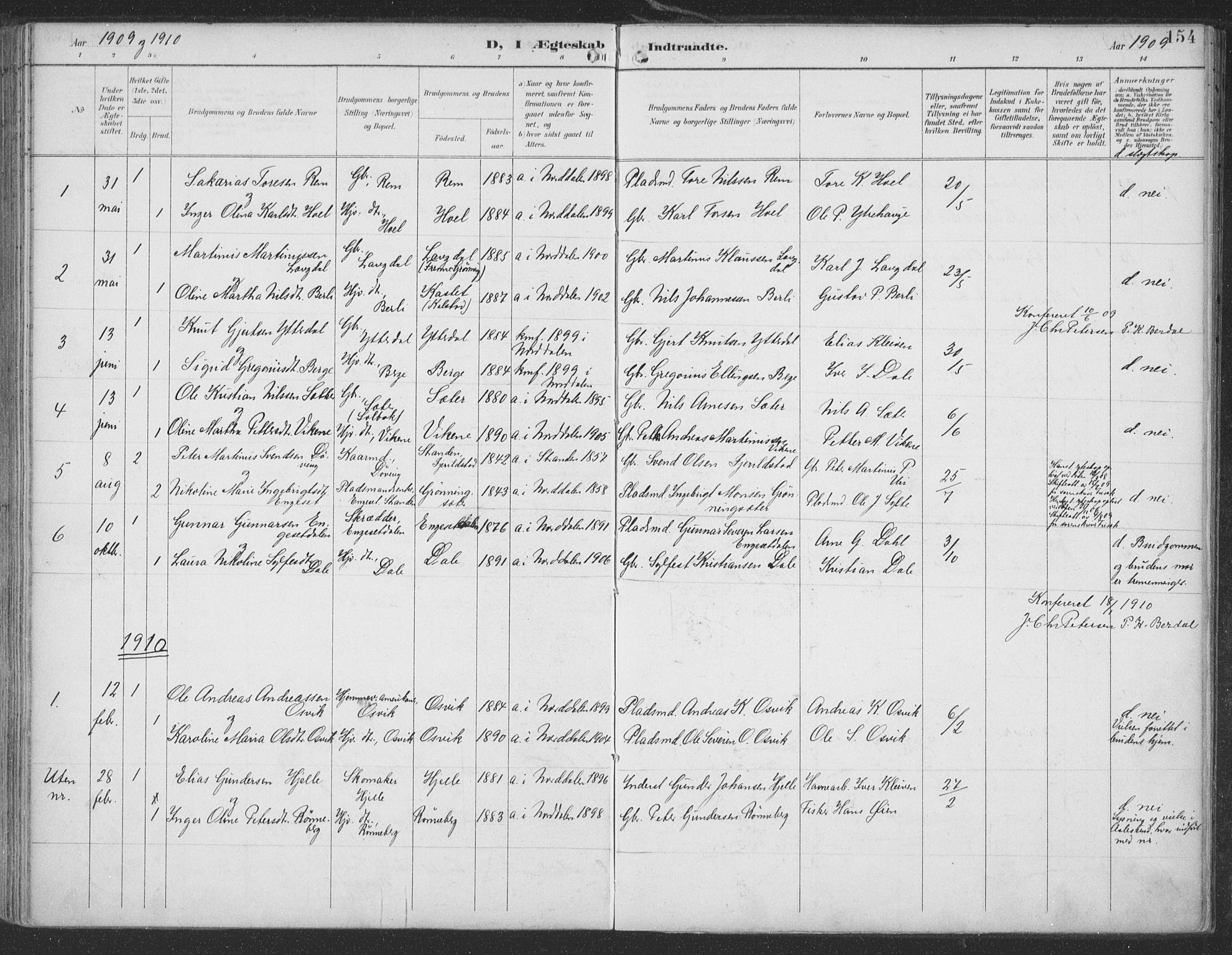 Ministerialprotokoller, klokkerbøker og fødselsregistre - Møre og Romsdal, AV/SAT-A-1454/519/L0256: Parish register (official) no. 519A15, 1895-1912, p. 154