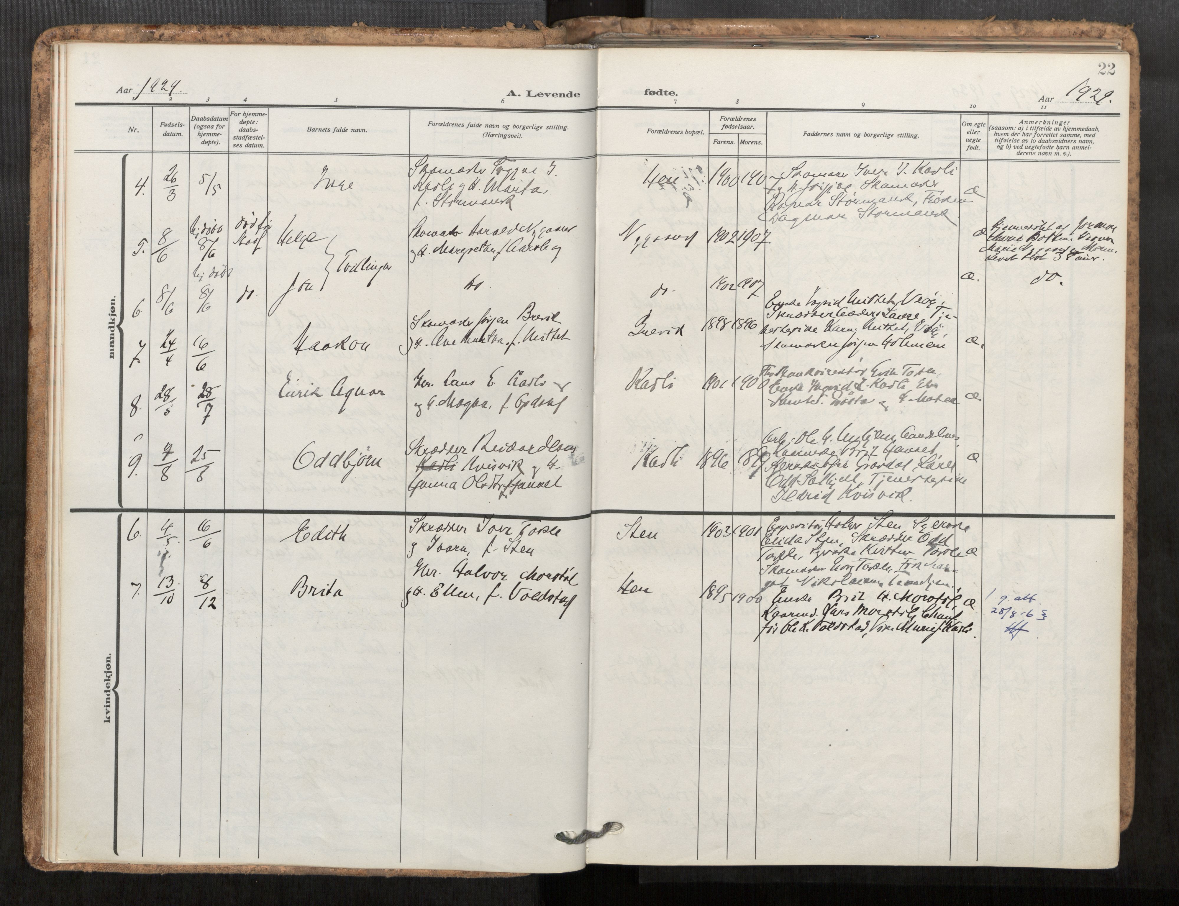 Ministerialprotokoller, klokkerbøker og fødselsregistre - Møre og Romsdal, AV/SAT-A-1454/545/L0596: Parish register (official) no. 545A04, 1921-1956, p. 22