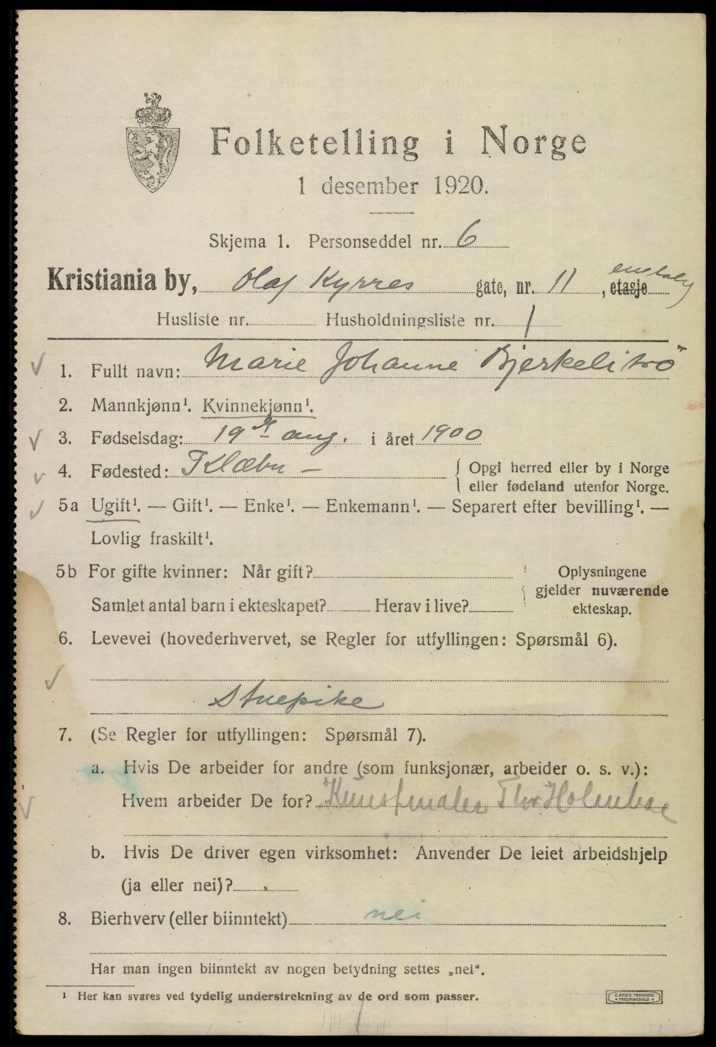 SAO, 1920 census for Kristiania, 1920, p. 432811