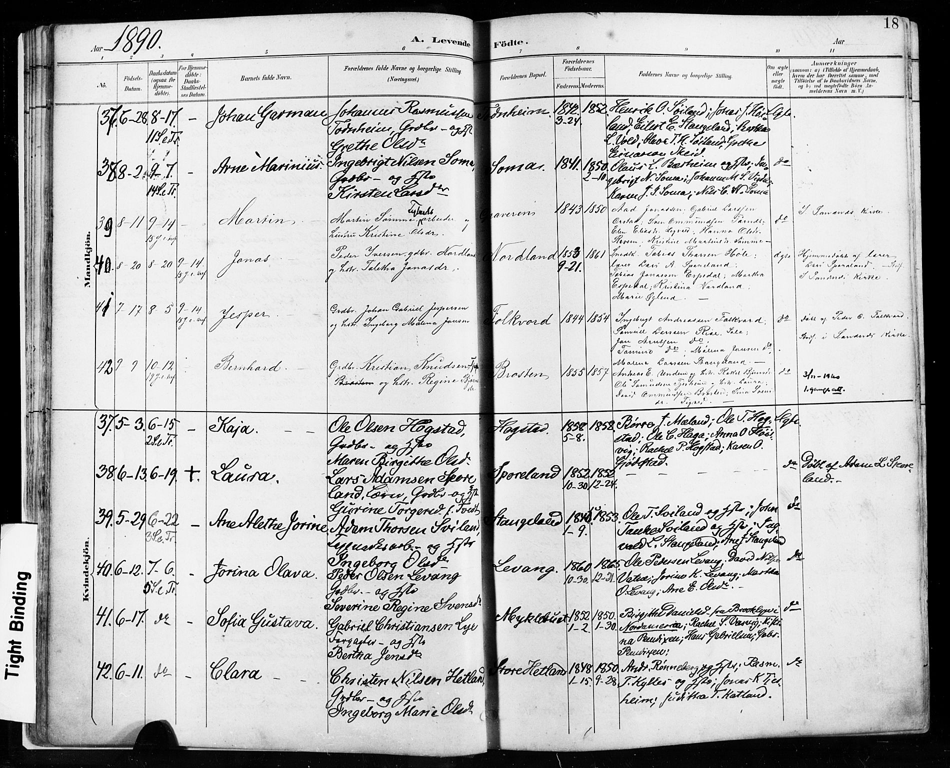 Høyland sokneprestkontor, AV/SAST-A-101799/001/30BA/L0013: Parish register (official) no. A 13.1, 1889-1898, p. 18