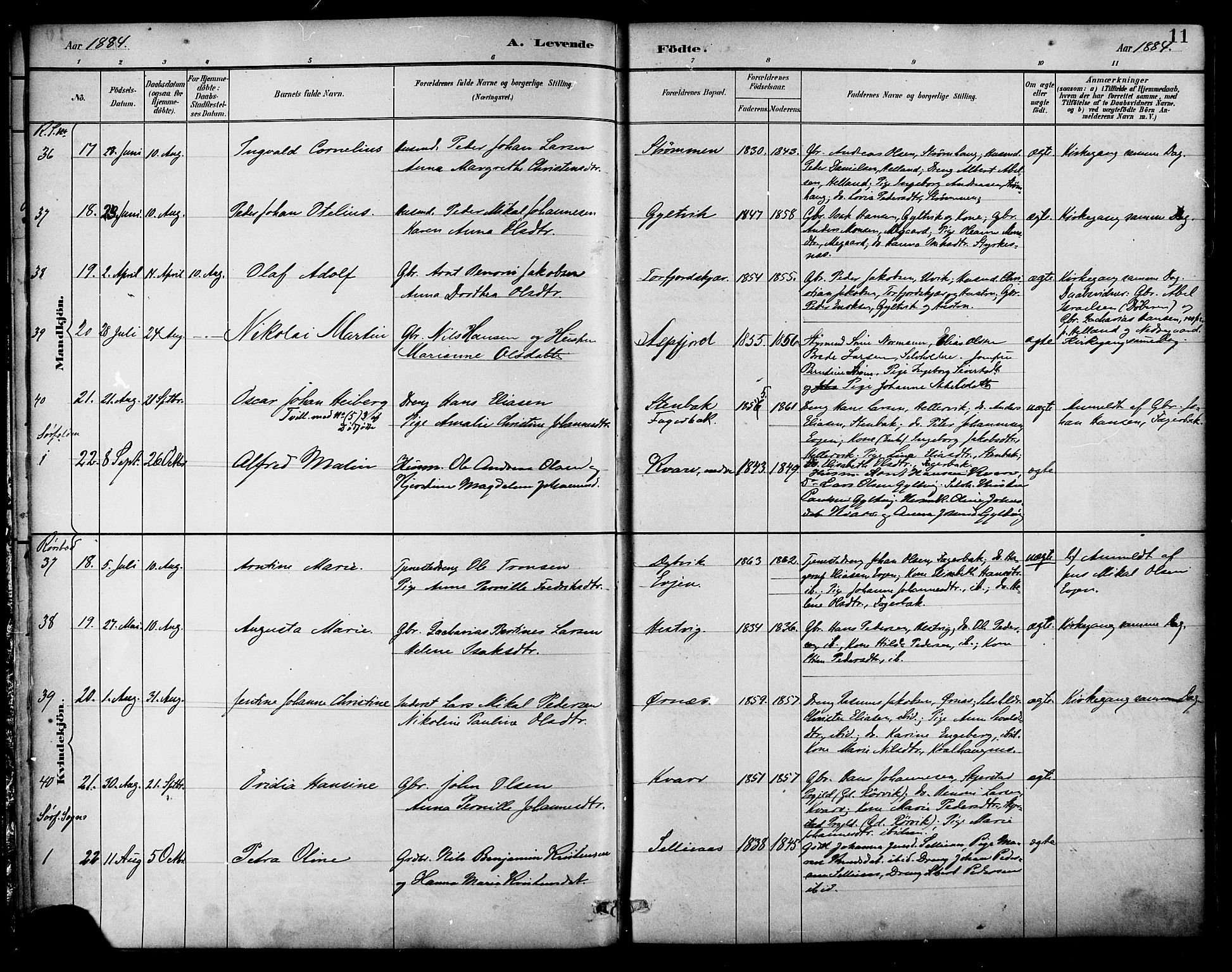 Ministerialprotokoller, klokkerbøker og fødselsregistre - Nordland, AV/SAT-A-1459/854/L0777: Parish register (official) no. 854A01 /1, 1883-1891, p. 11