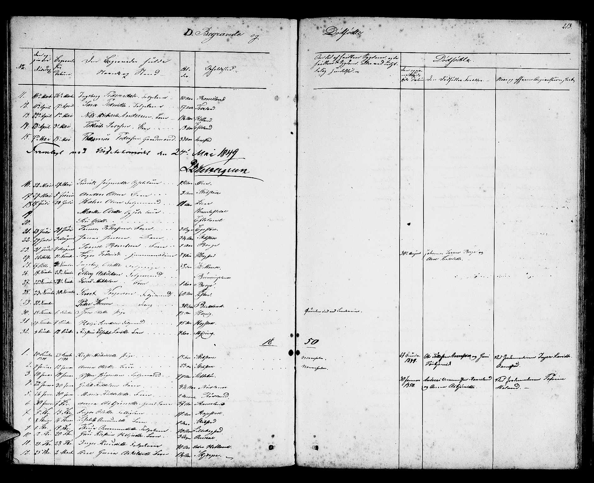 Helleland sokneprestkontor, AV/SAST-A-101810: Parish register (copy) no. B 2, 1848-1886, p. 213