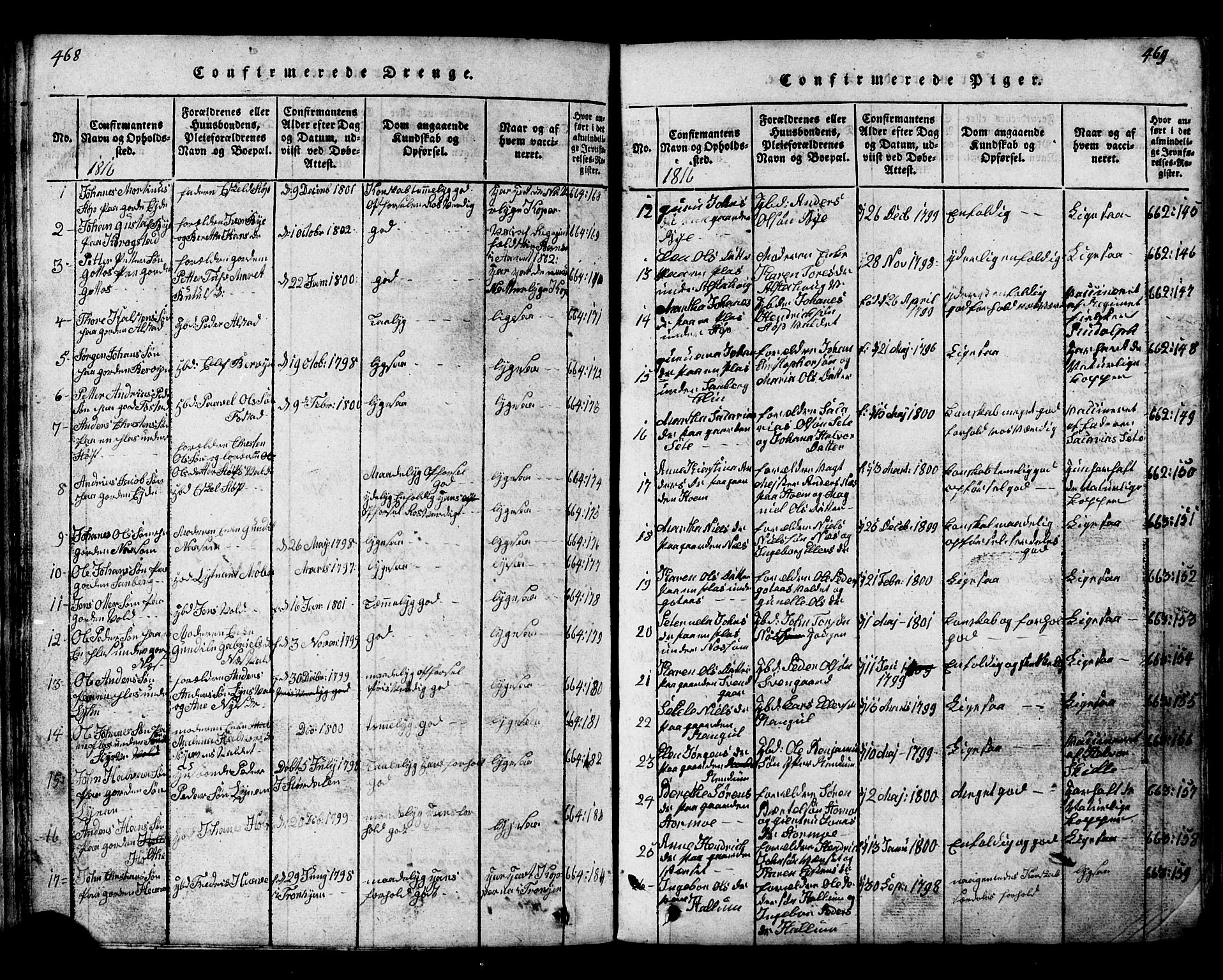 Ministerialprotokoller, klokkerbøker og fødselsregistre - Nord-Trøndelag, SAT/A-1458/717/L0169: Parish register (copy) no. 717C01, 1816-1834, p. 468-469