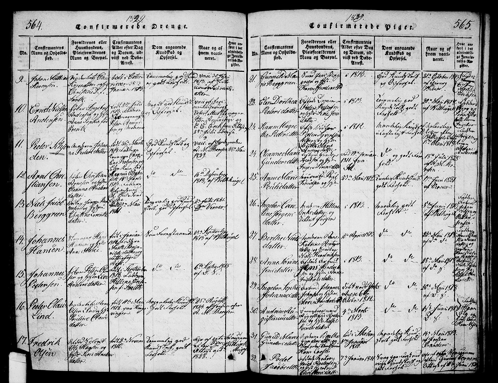 Halden prestekontor Kirkebøker, AV/SAO-A-10909/G/Ga/L0001: Parish register (copy) no. 1, 1815-1833, p. 564-565