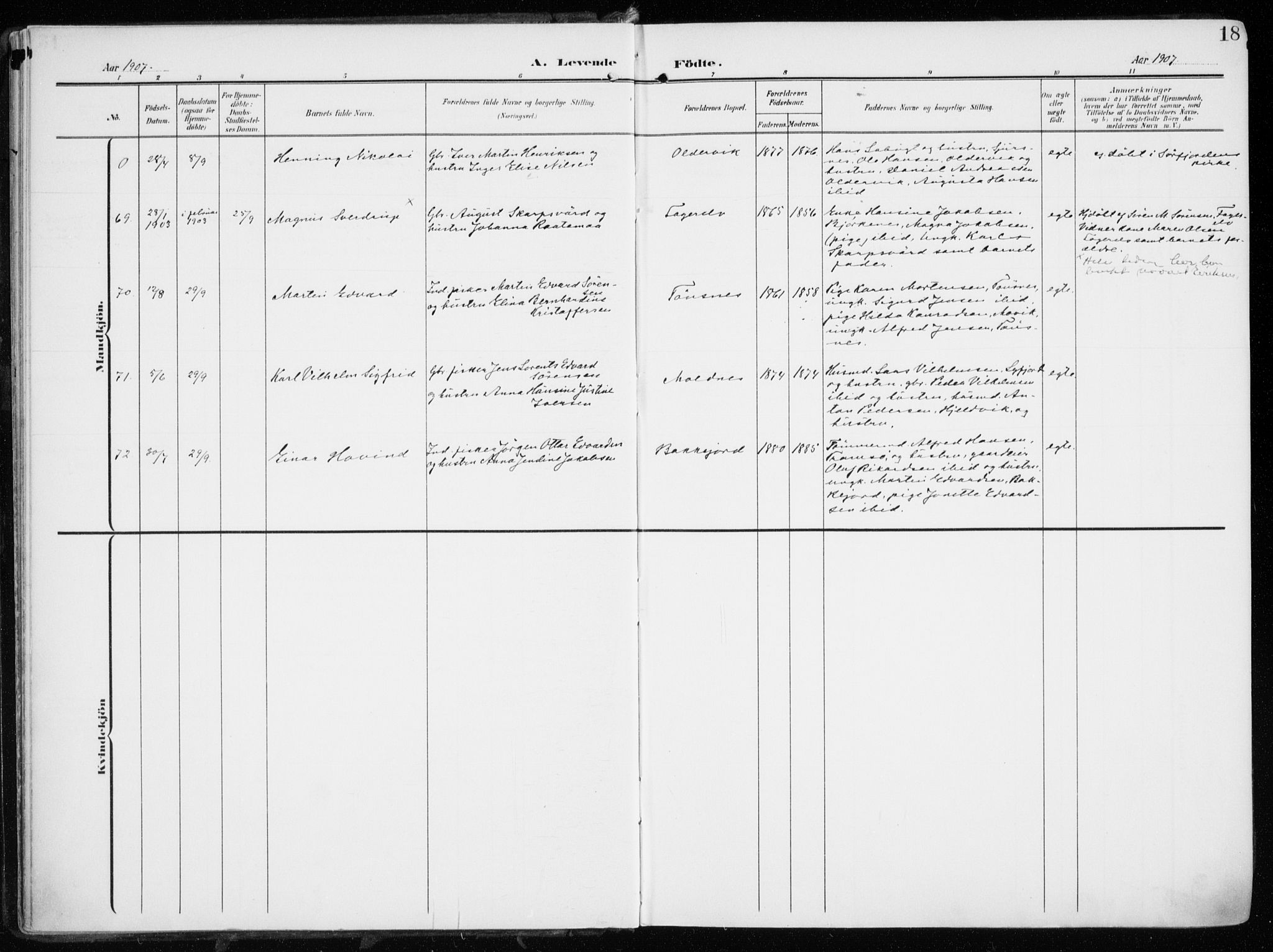 Tromsøysund sokneprestkontor, SATØ/S-1304/G/Ga/L0007kirke: Parish register (official) no. 7, 1907-1914, p. 18