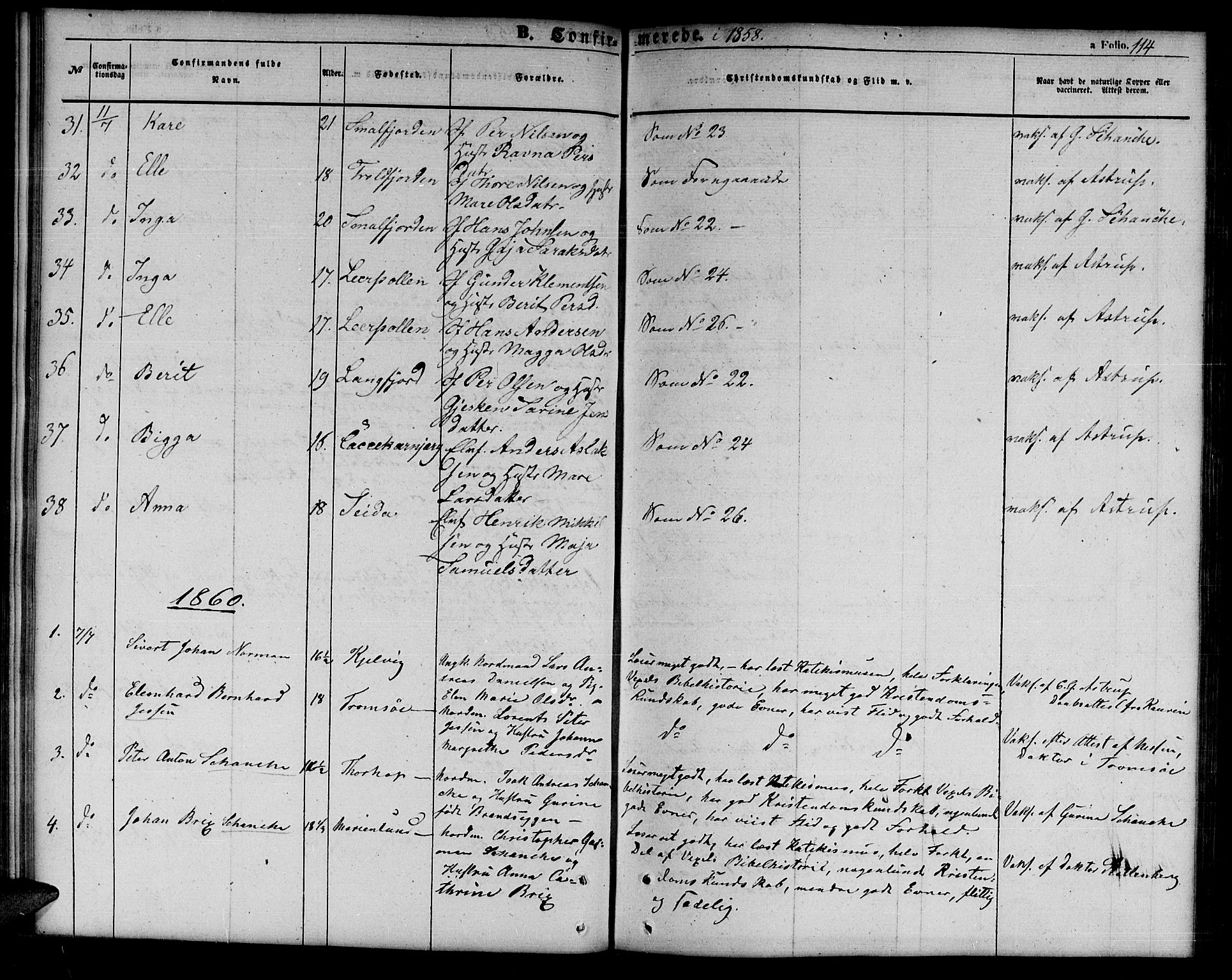 Tana sokneprestkontor, AV/SATØ-S-1334/H/Hb/L0001klokker: Parish register (copy) no. 1 /1, 1853-1867, p. 114