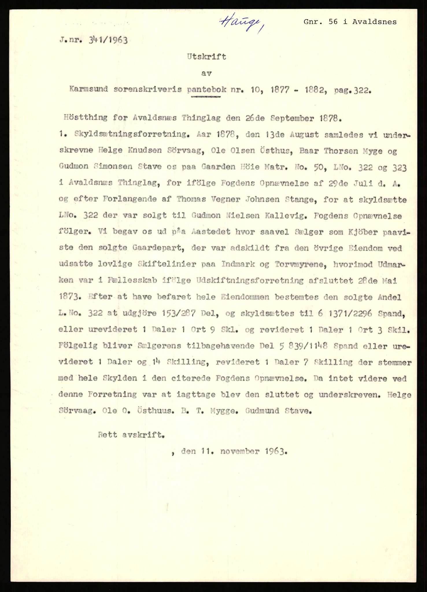 Statsarkivet i Stavanger, AV/SAST-A-101971/03/Y/Yj/L0031: Avskrifter sortert etter gårdsnavn: Harveland - Hauge nedre, 1750-1930, p. 243