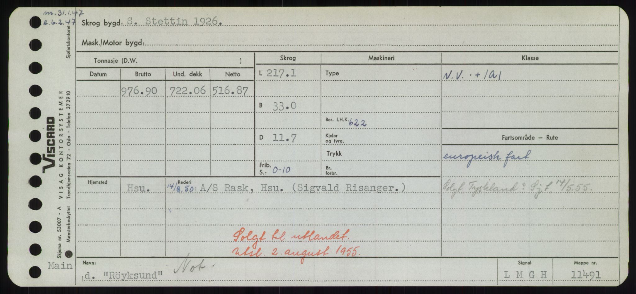 Sjøfartsdirektoratet med forløpere, Skipsmålingen, RA/S-1627/H/Hd/L0031: Fartøy, Rju-Sam, p. 491