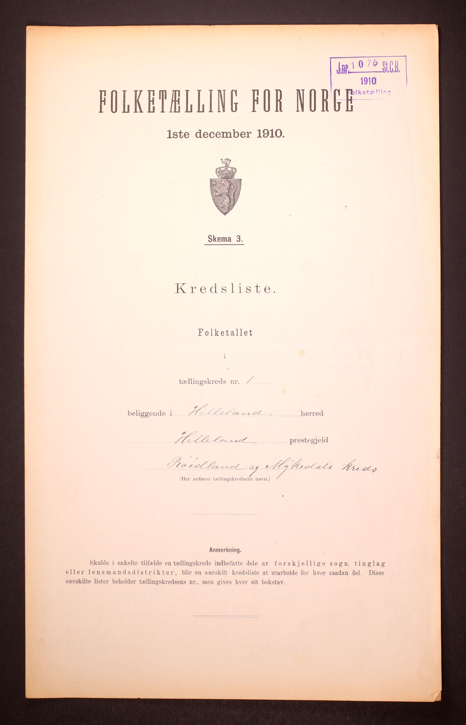 RA, 1910 census for Helleland, 1910, p. 4
