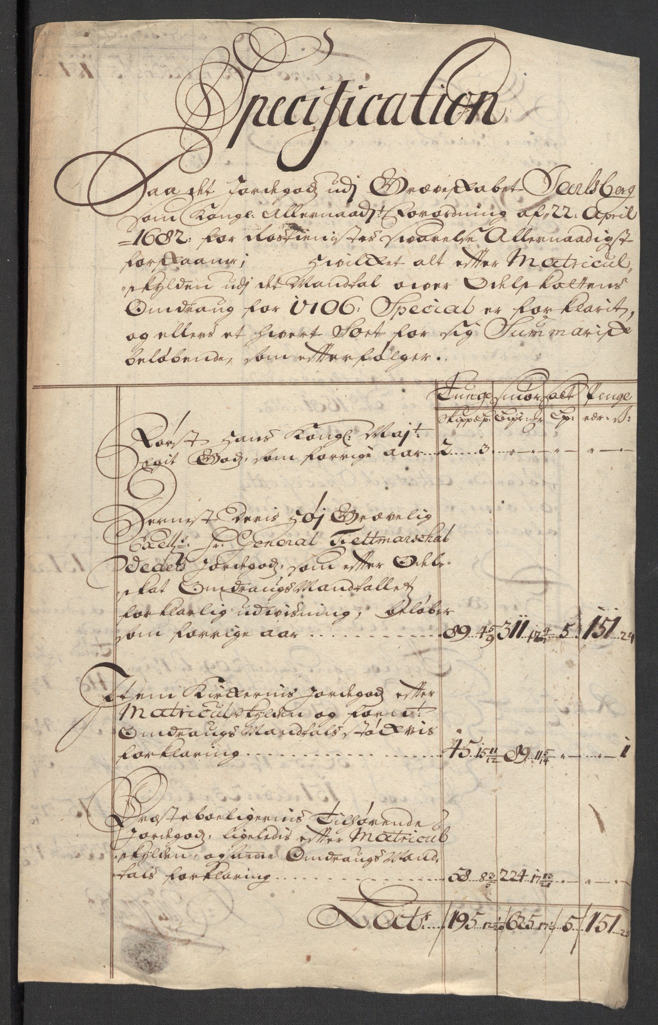 Rentekammeret inntil 1814, Reviderte regnskaper, Fogderegnskap, AV/RA-EA-4092/R32/L1872: Fogderegnskap Jarlsberg grevskap, 1706-1707, p. 126