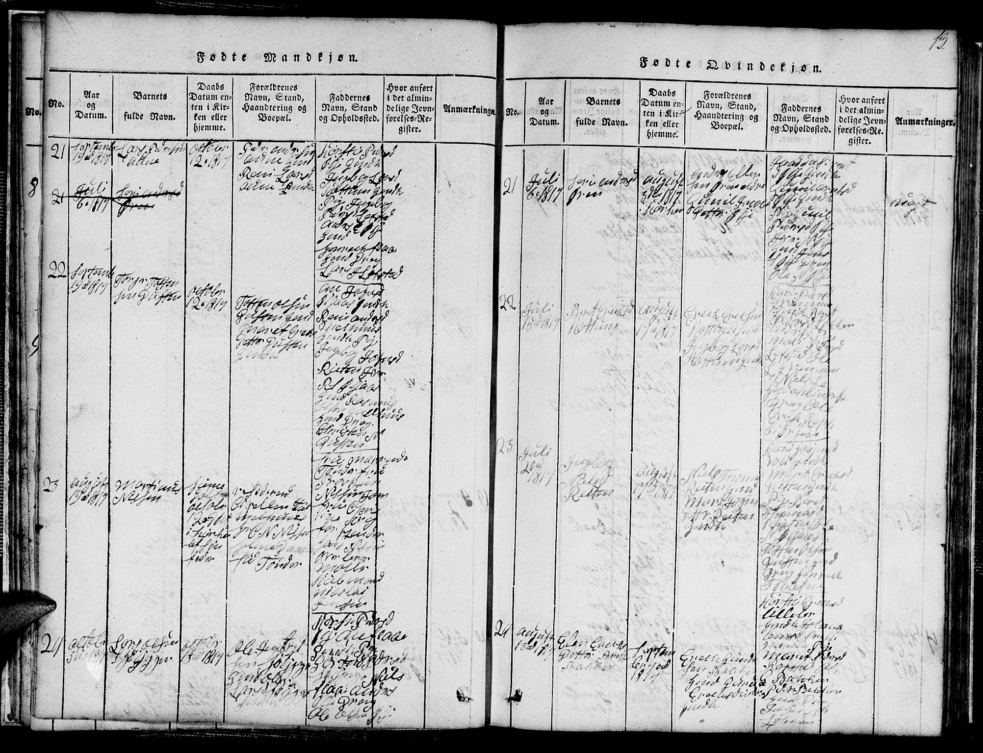 Ministerialprotokoller, klokkerbøker og fødselsregistre - Sør-Trøndelag, SAT/A-1456/691/L1092: Parish register (copy) no. 691C03, 1816-1852, p. 13