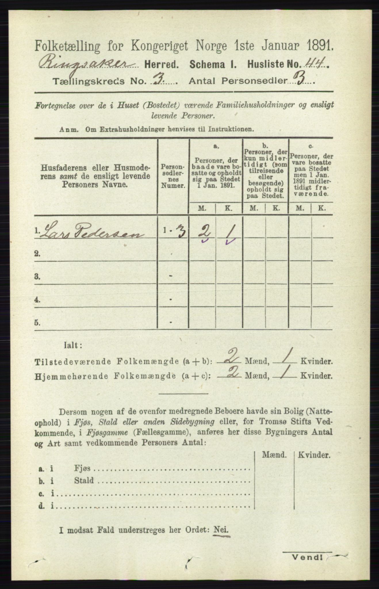 RA, 1891 census for 0412 Ringsaker, 1891, p. 1205