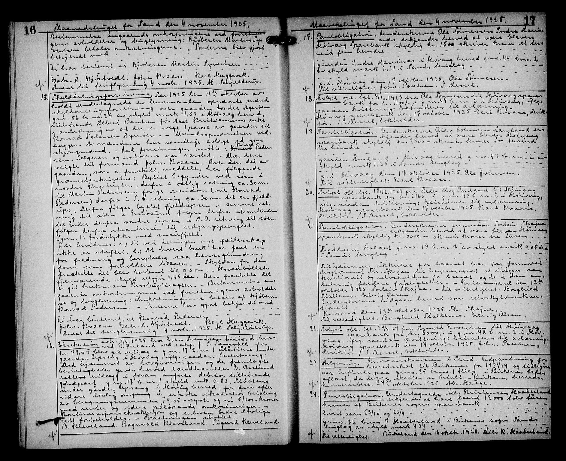 Vestre Nedenes/Sand sorenskriveri, AV/SAK-1221-0010/G/Gb/Gba/L0035: Mortgage book no. 61, 1925-1929, p. 16-17