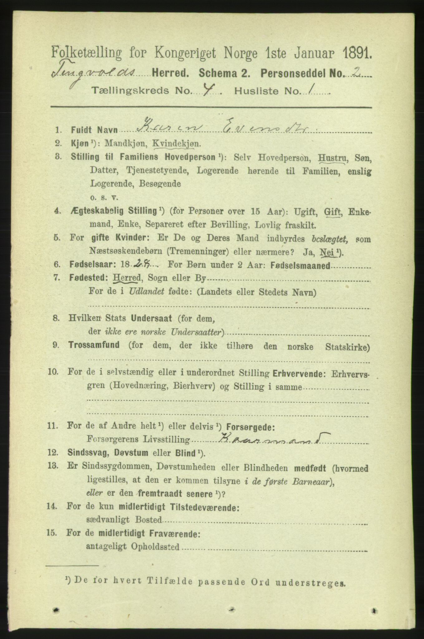 RA, 1891 census for 1560 Tingvoll, 1891, p. 1598