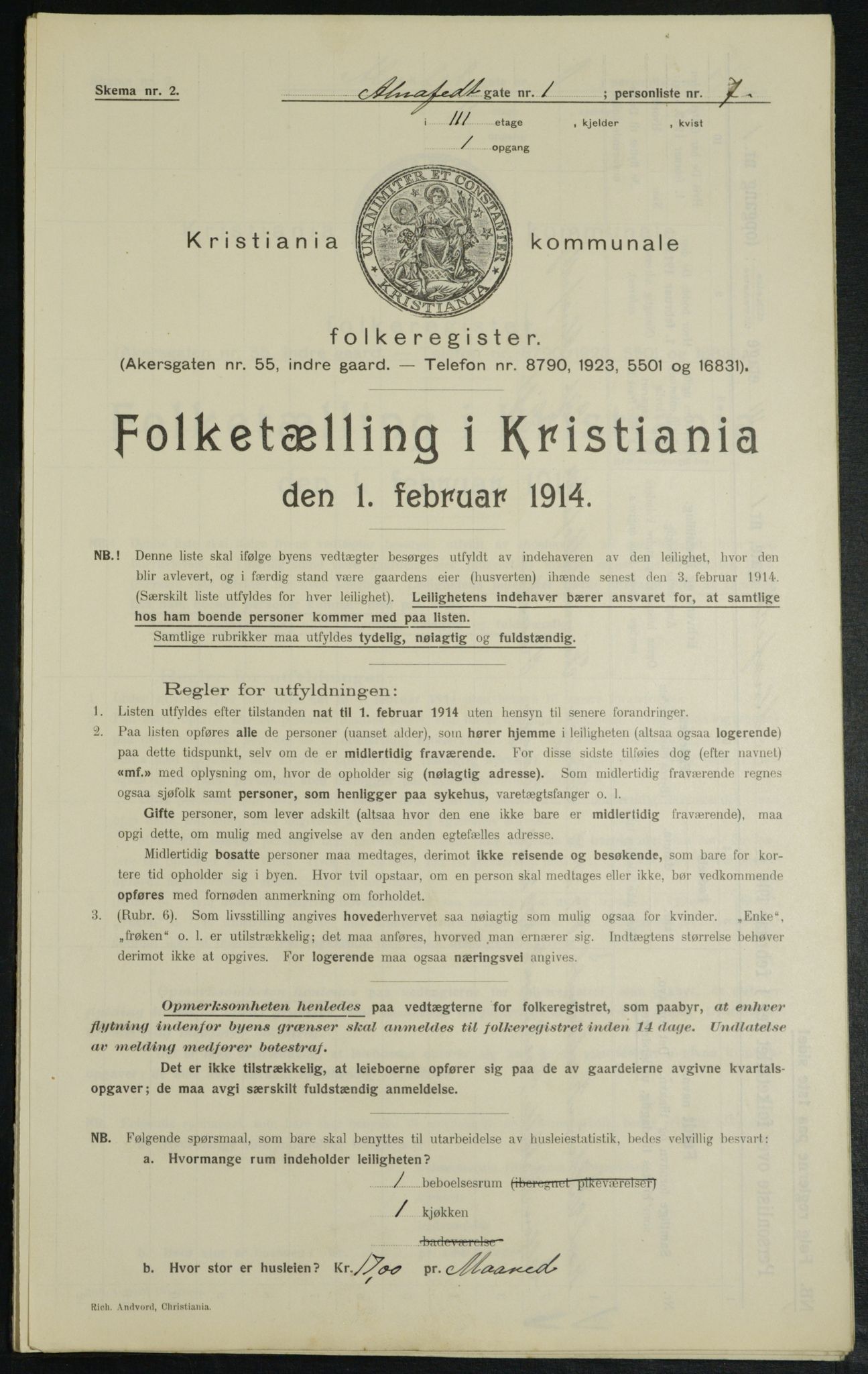 OBA, Municipal Census 1914 for Kristiania, 1914, p. 1025